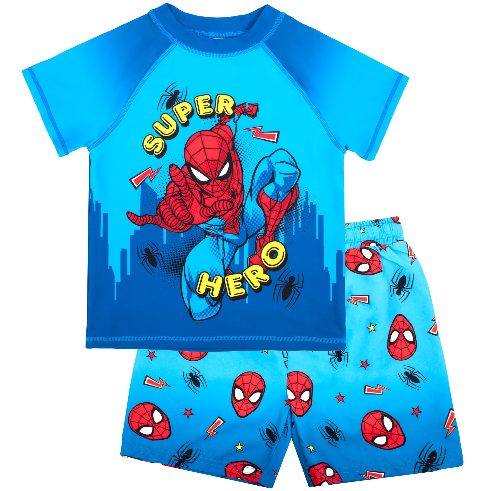 Marvel Spiderman Maillot de bain 2 pièces pour garçon avec short de bain et t-shirt Protection solaire UV 2-6 ans