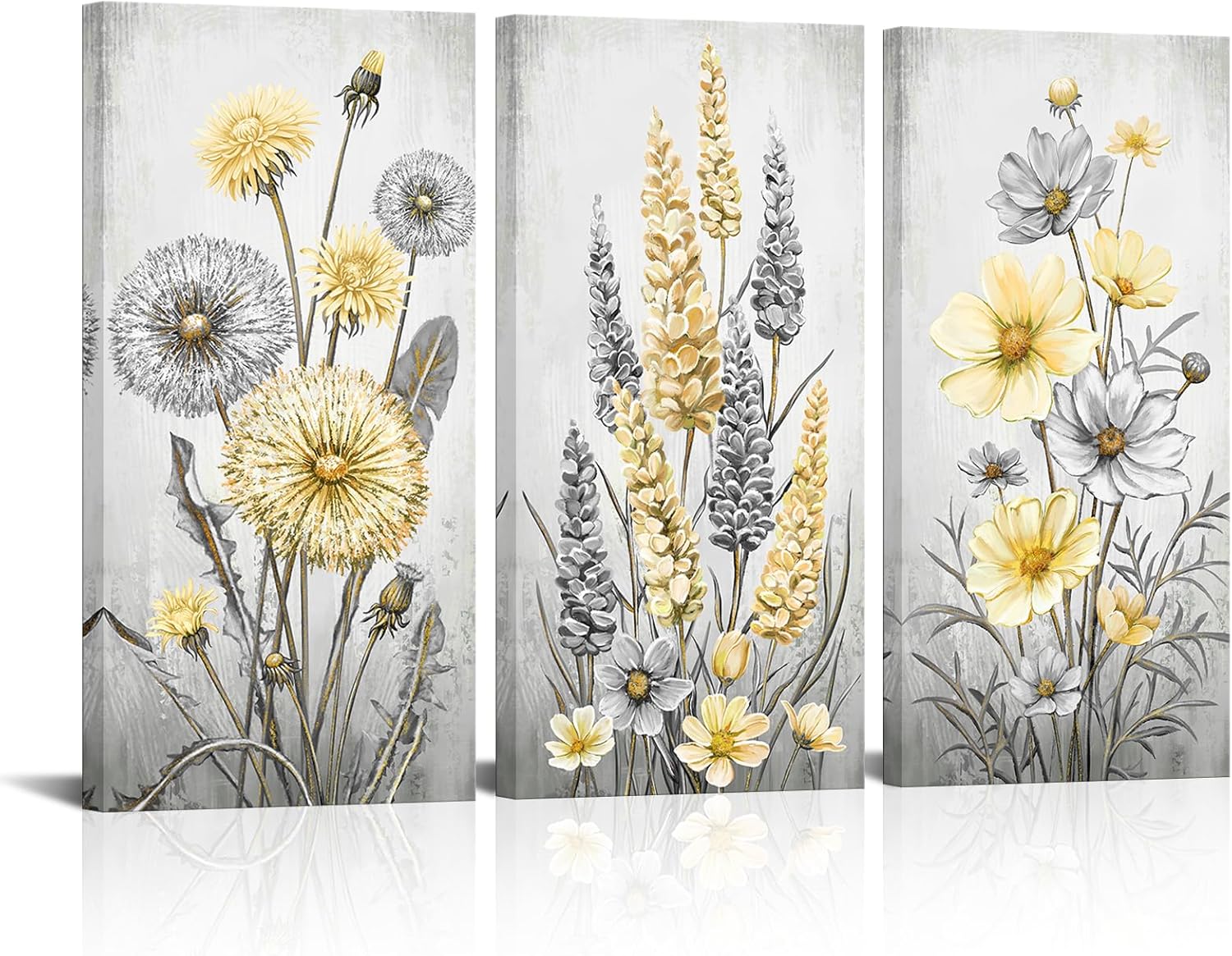 Saypeacher Bathroom Wall Decor Botanical Floral Wall Art Prints Yellow and Gray Flowers Paintings Artwork