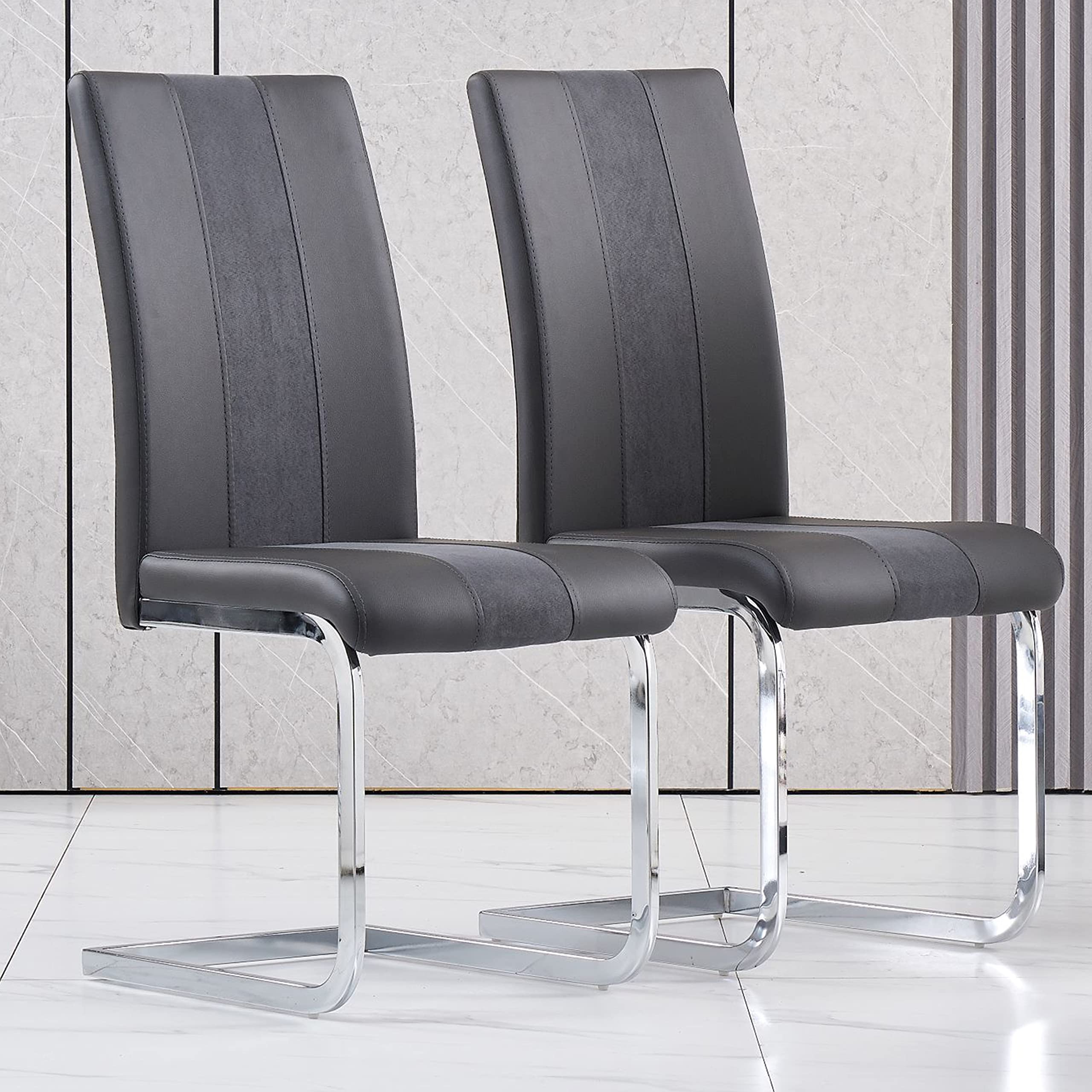 AINPECCA 2 Set of Velvet Grey Chrome Legs Dining chairs Meeting room office chairs Kichten chairs (Gray, 2)