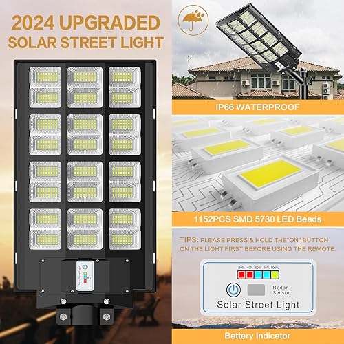 Miniatura 4 de Deepn Farolas solares para exteriores Luces solares de estacionamiento de 3200 W, 300000 lúmenes, luces solares al aire libre del atardecer al