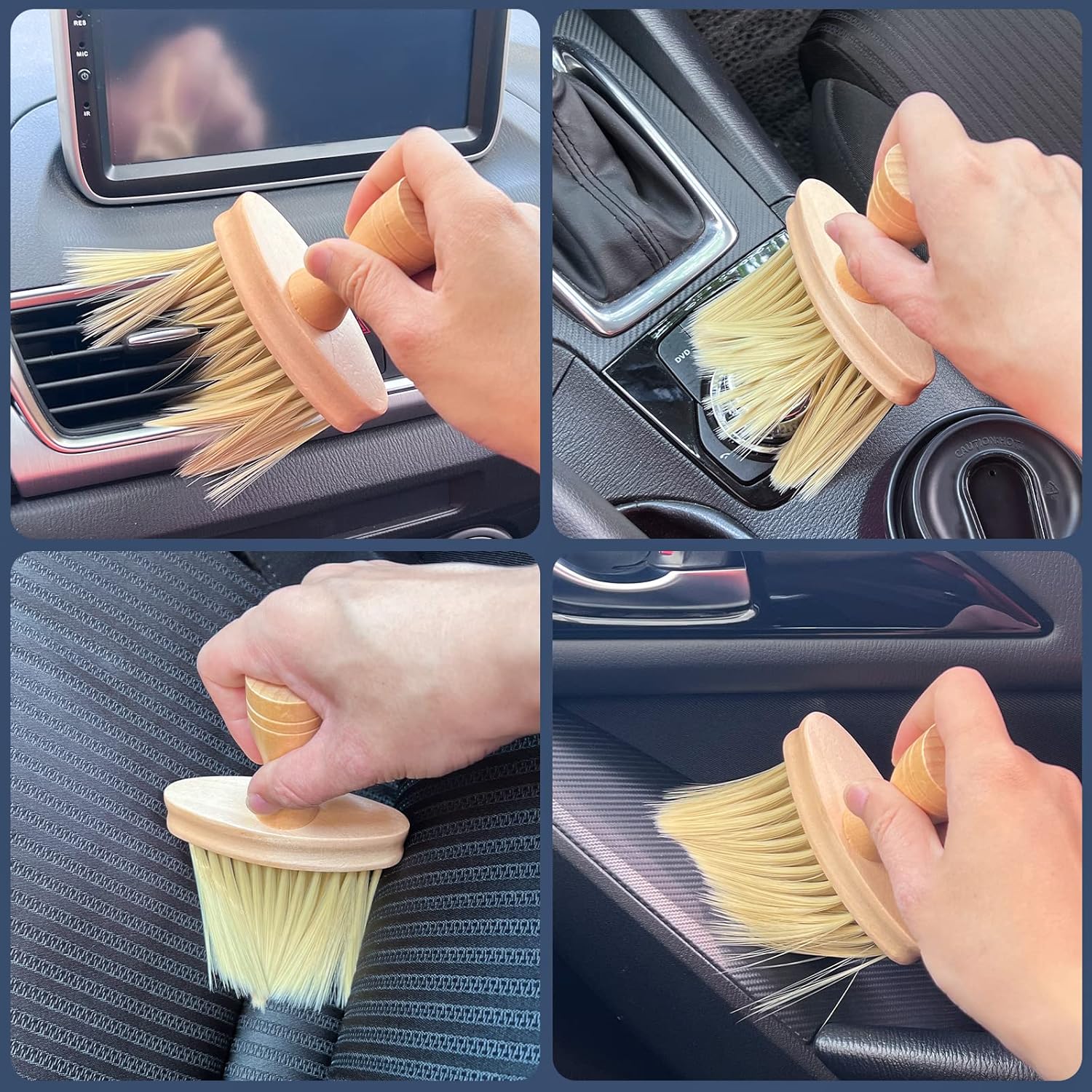 High Density Ultra Soft Detail Brush,Car Auto Interior Cleaning Brushes Duster,Wooden Handle Bristles Detailing Brush Dusting Tool for Automotive Dashboard,Air Conditioner Vents, Leather,Deep Cleaning Keyboard (1 pack) : Automotive
