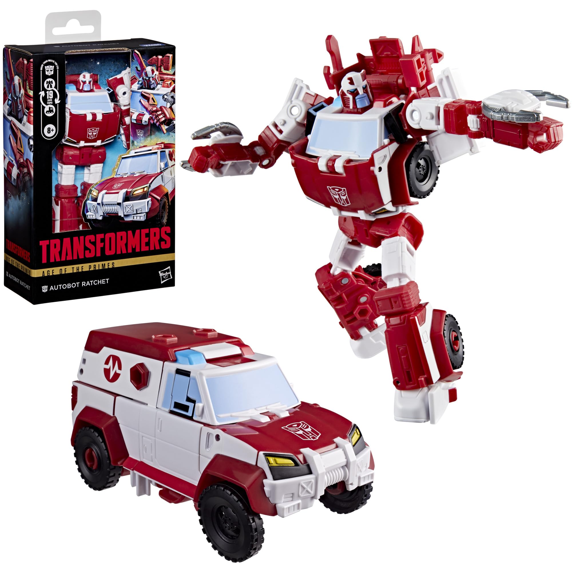 Autobot Ratchet z kolekcji Transformers: Age of the Primes, 14,5-centymetrowa przekształcająca się figurka klasy Deluxe, zabawkowe roboty dla dzieci w wieku od 8 lat