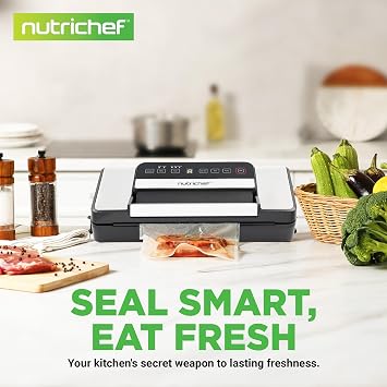 Nutrichef Automatic Food Vacuum Sealer with Double Sealing Function, Electric Air Sealing System for Dry, Liquid & Moist Foods, Reduces Food Waste, Preserve Freshness of Proteins, Fruits, Vegetables