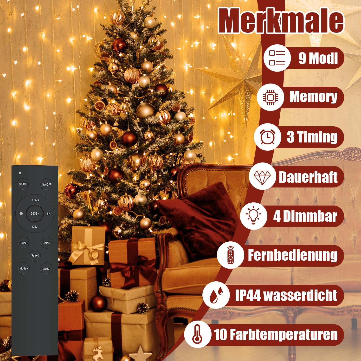 gresonic Guirnalda de luces, Navidad y mucho más, blanco cálido (mando a distancia, 400 LED)