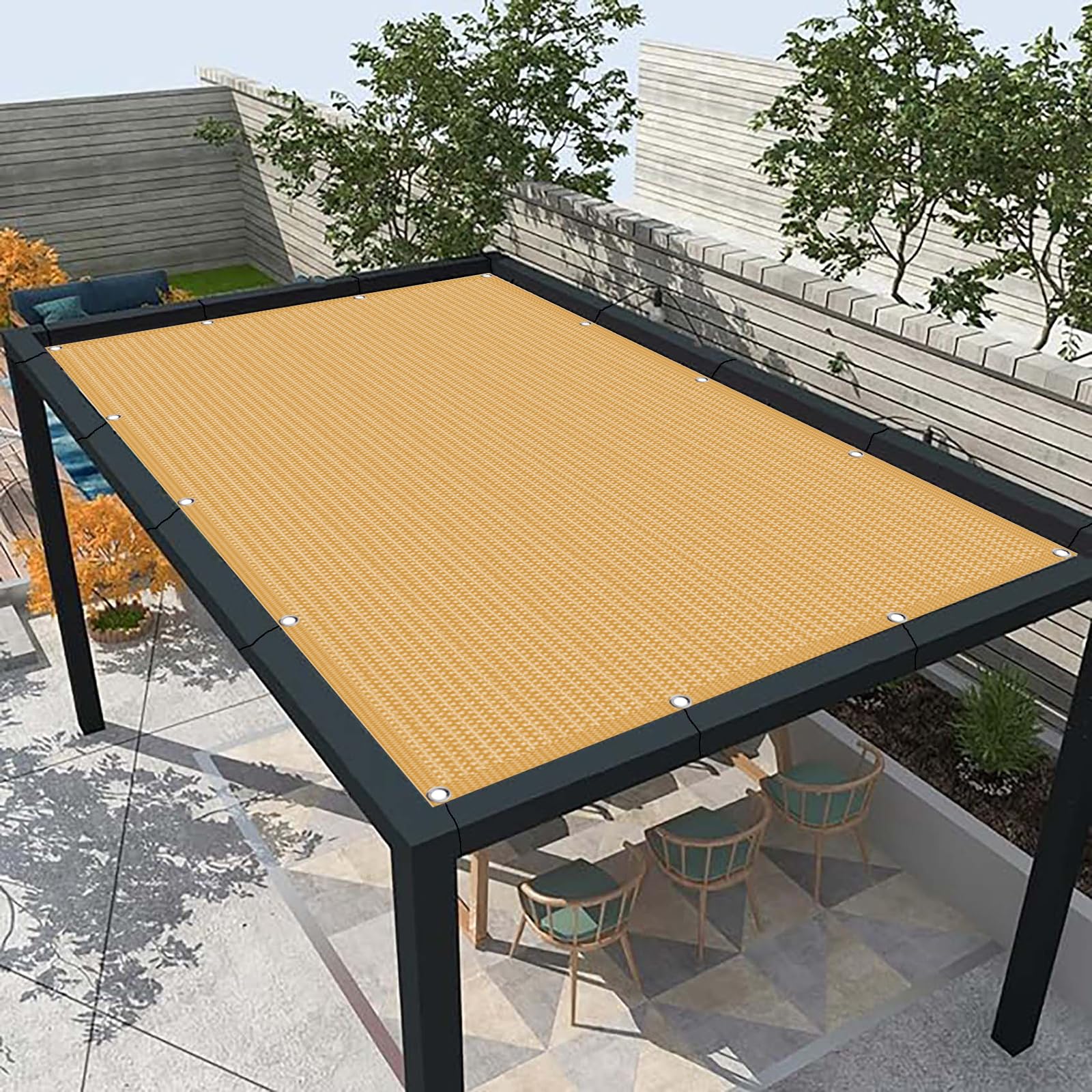 Telo Balcone 130 x 750 cm in HDPE 220G ㎡, Permeabile, Anti-Uv, Frangivento, Protezione Solare, Copertura Balcone Ringhiera con Fascette e Funi para Jardín Exterior, Giallo sabbia