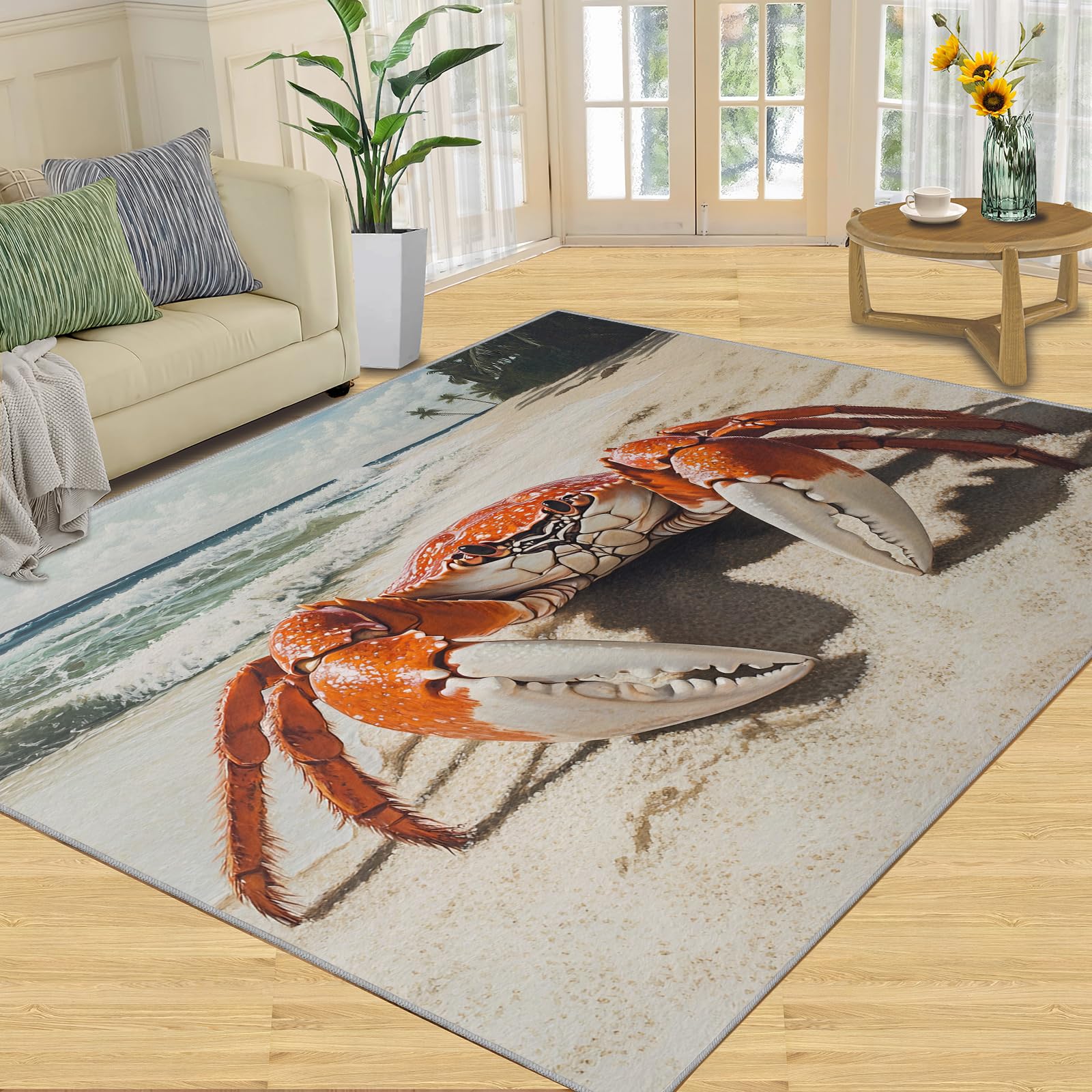 Krabben-Teppich, Wohnzimmer, 120 x 180 cm, Sommer, Strand, für Schlafzimmer, Esszimmer, Ozeanlandschaft, rutschfester Teppich für Heimdekoration, Zimmer, Büro