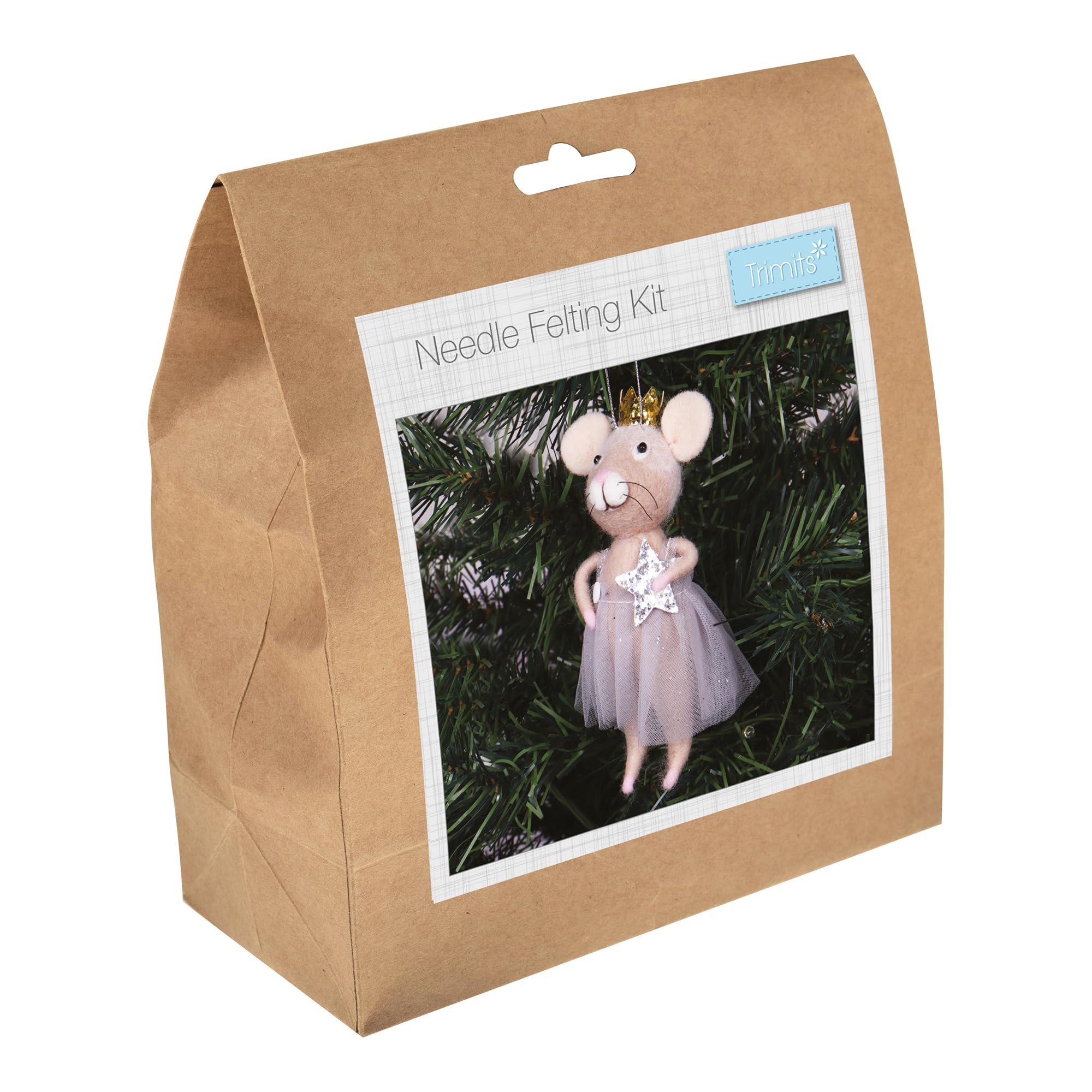 Trimits Needle Felting Craft Kit, Christmas, Includes Roving Wool Needle Stuffing Instructions, Nordic Mouse