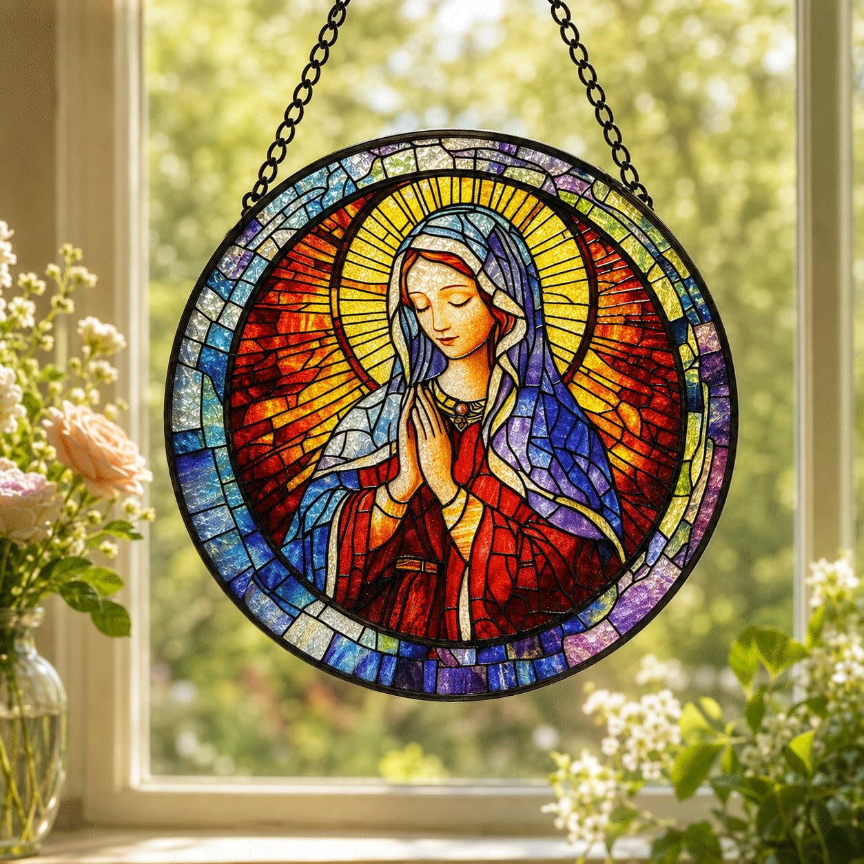 Our Lady of Guadalupe Stained Glass Suncatcher 7.8in Catholic Window Decor
