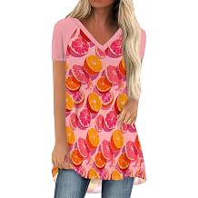 Women's Casual Fruit Print Short Sleeve V Neck Summer Shirts Tops Loose Blouses Lightweight Summer Top Tee Shirt