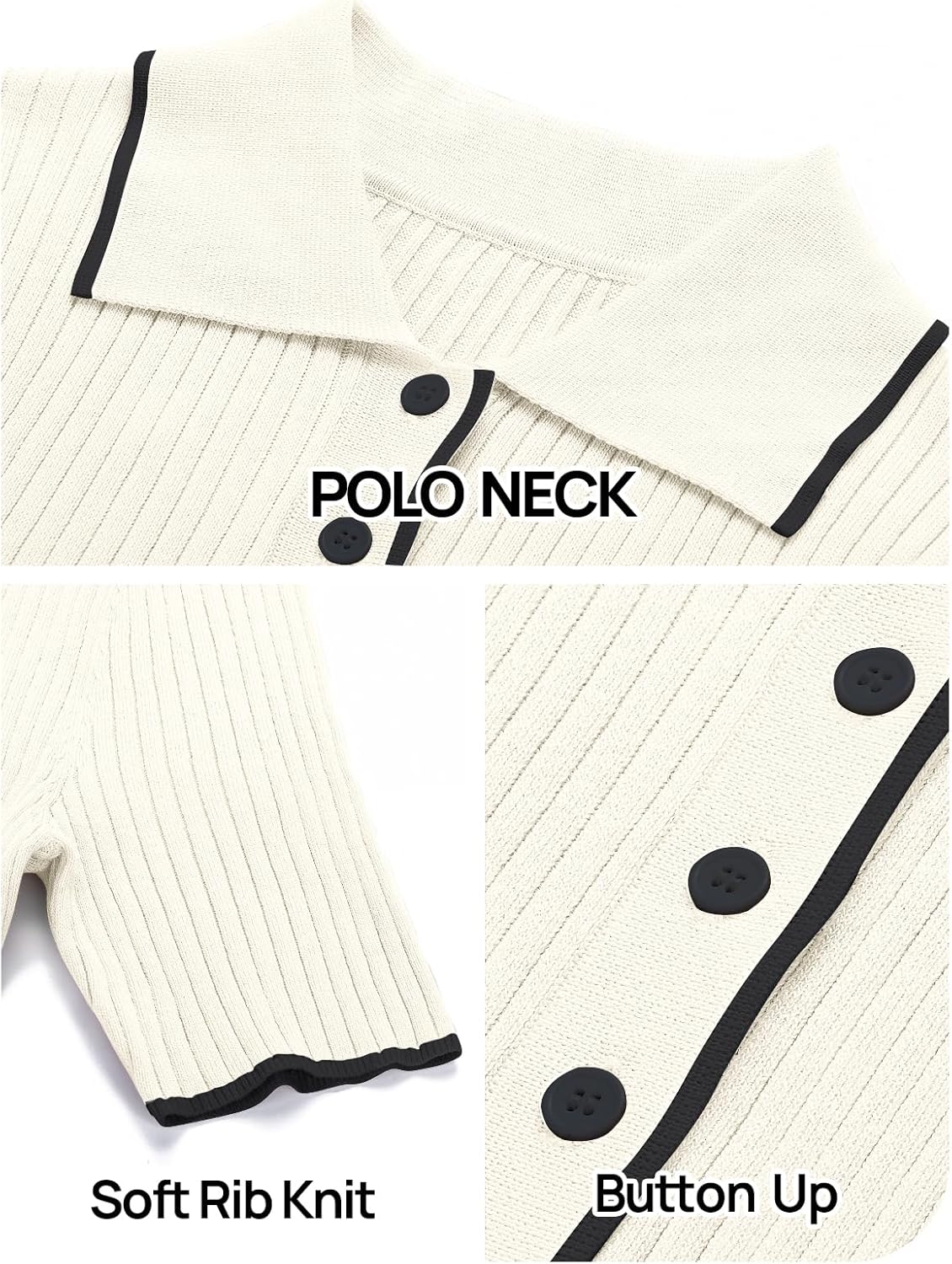 MEROKEETY Women's 2026 Summer V Neck Ribbed Midi Dress Short Sleeve Button Elegant Bodycon Knit Sweater Dresses - Image 6