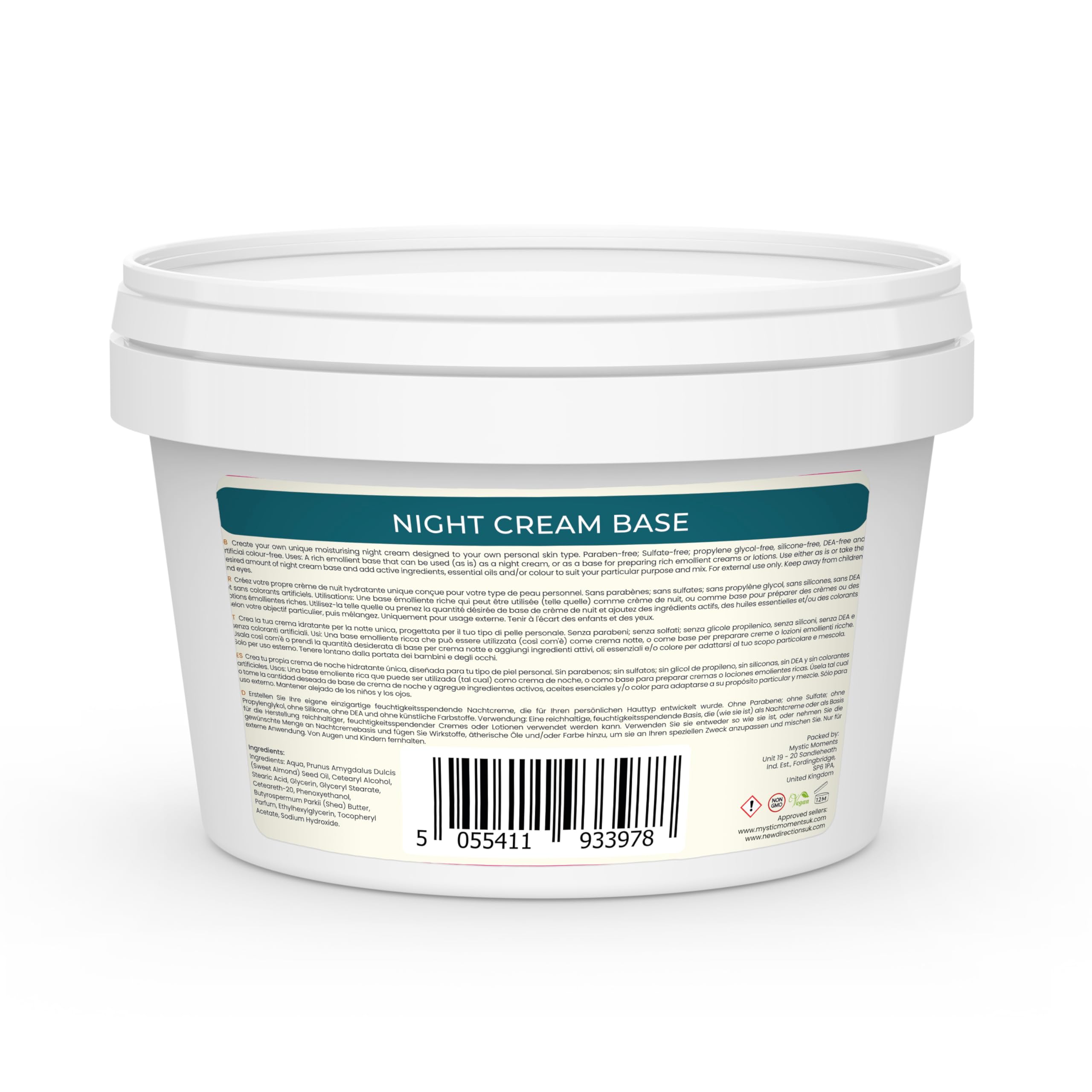 Mystic Moments Night Cream - Botanical Skincare Base - 500g