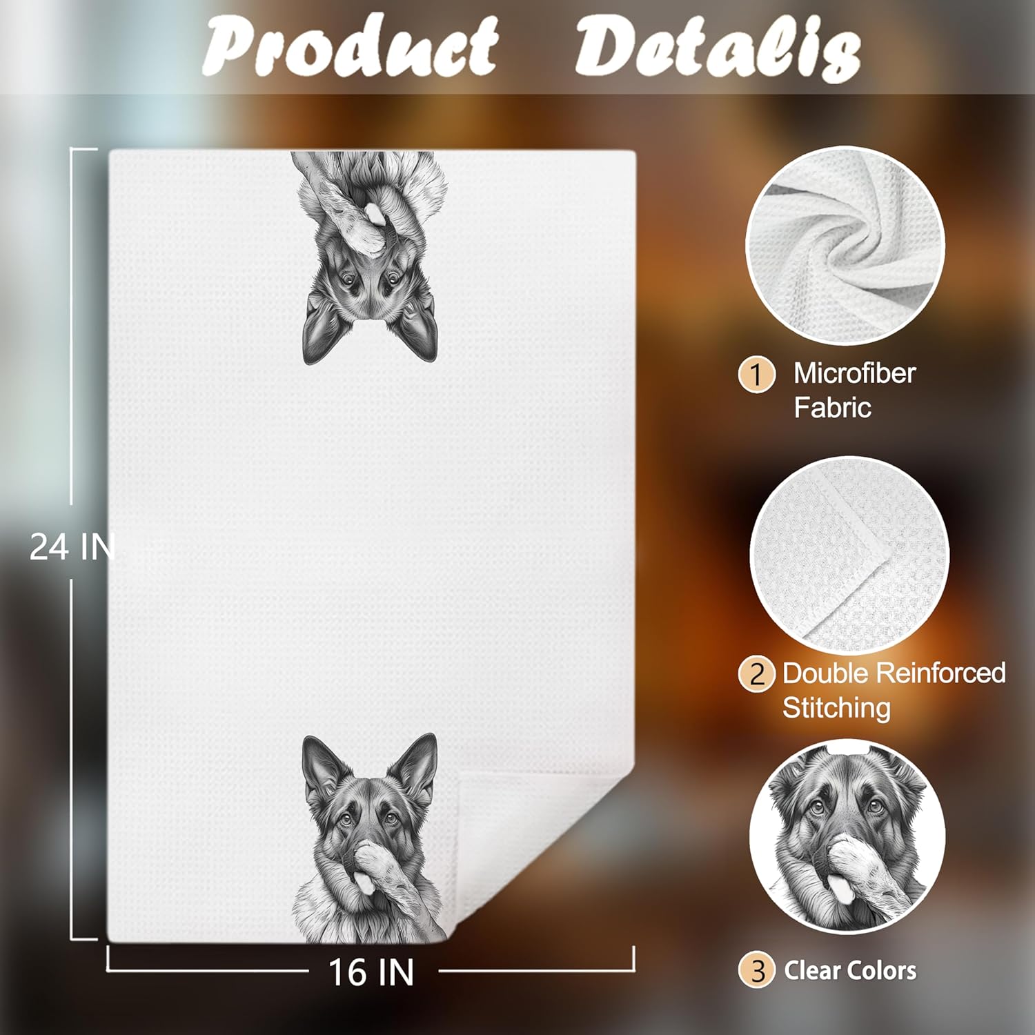 Funny German Shepherd Decor Kitchen Hand Towels Set of 2, German Shepherd Gifts,Funny Dog Decorative Hand Towels for Kitchen Decor ，16x24 Inches - Image 2