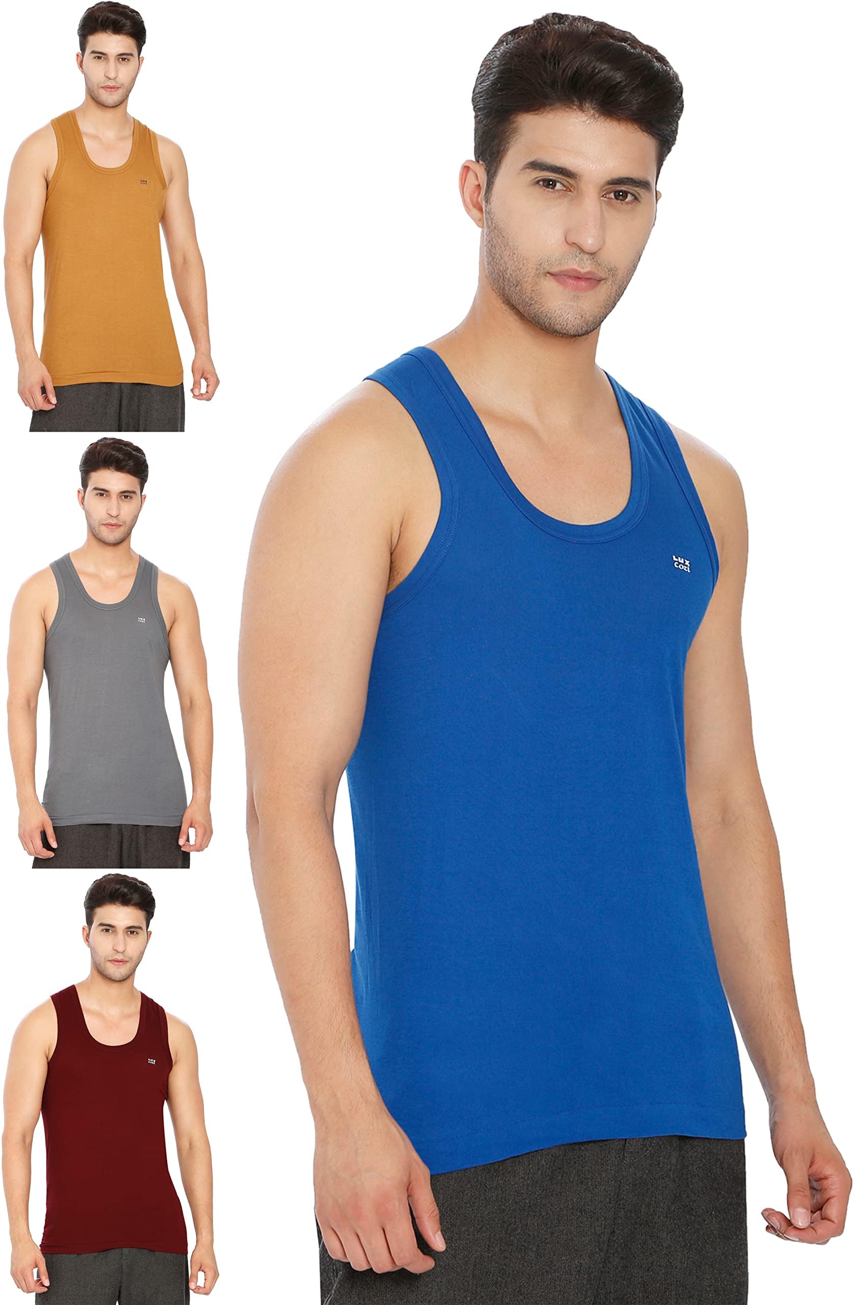 lux cozi 100% Cotton Men's Sleeveless Vest - Pack of 4 (Assorted RN, 75)-picture-39