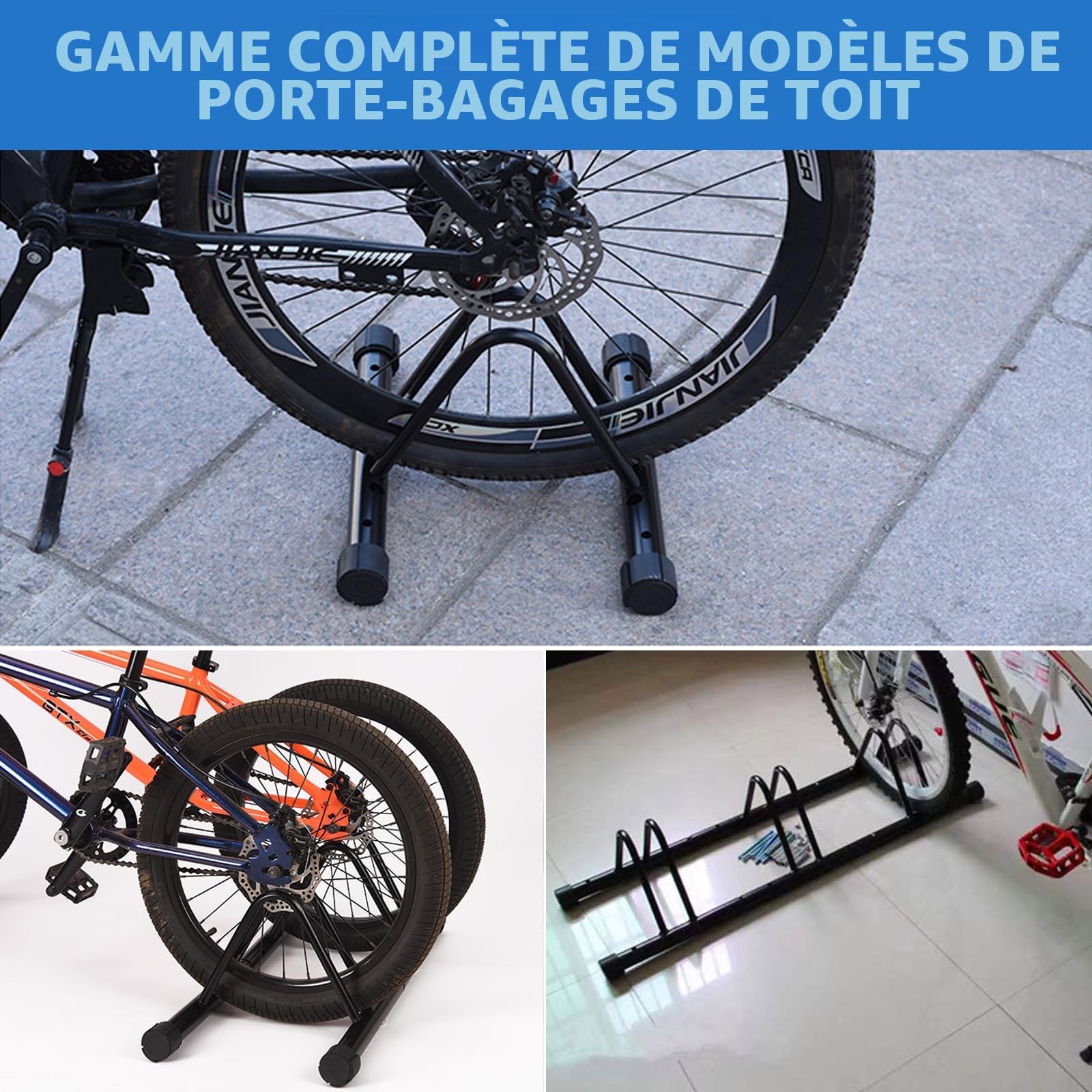 ENGWE MTB Support de vélo en métal pour extérieur, rangement de vélos, support de stationnement au sol, support de rangement pour vélo pour garage ou remise (station pour 3 vélos)