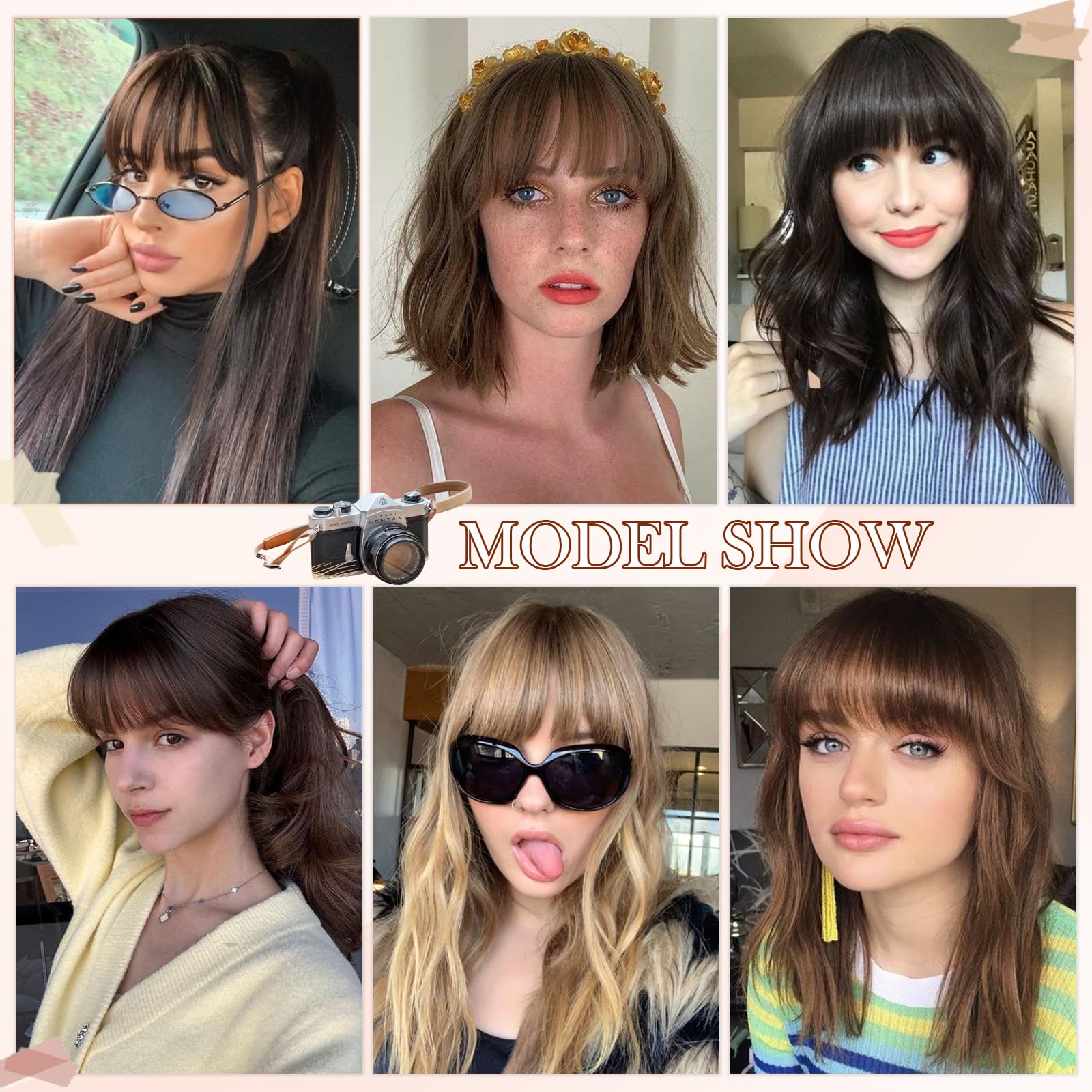 Flequillo con clip, 100 % cabello humano, flequillo falso con clip, extensiones de cabello sintético, flequillo de imitación, flequillo de pelo con clip de cabello con sienes, flequillo 6