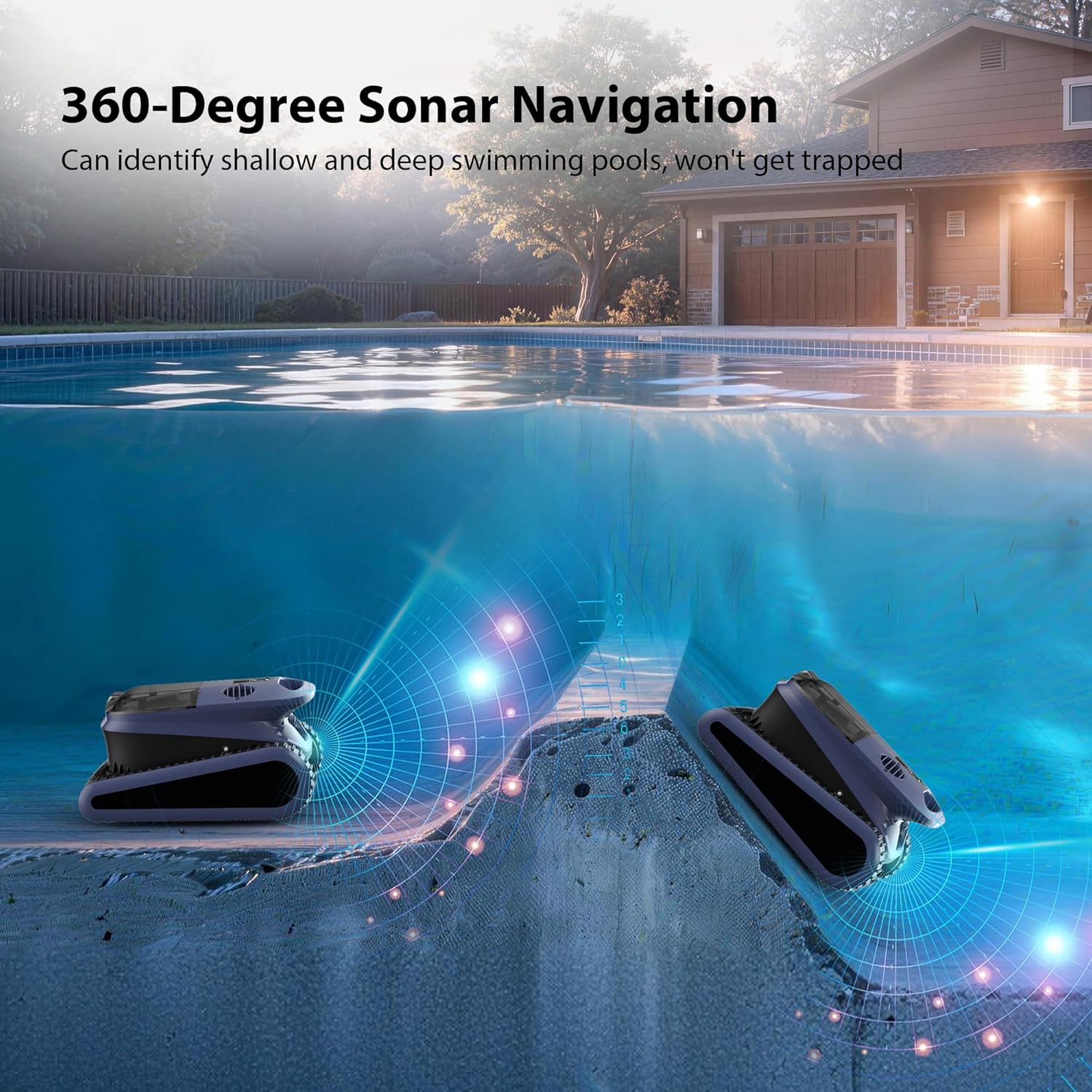 Pool Vacuum,Seauto New Shark Robotic Pool Cleaner for Inground Pools,4 Brushes&Motors,Waterline Only Mode,AI Sonar Navigation,240-Mins Runtime Sucks up to 3,230 Sq.ft