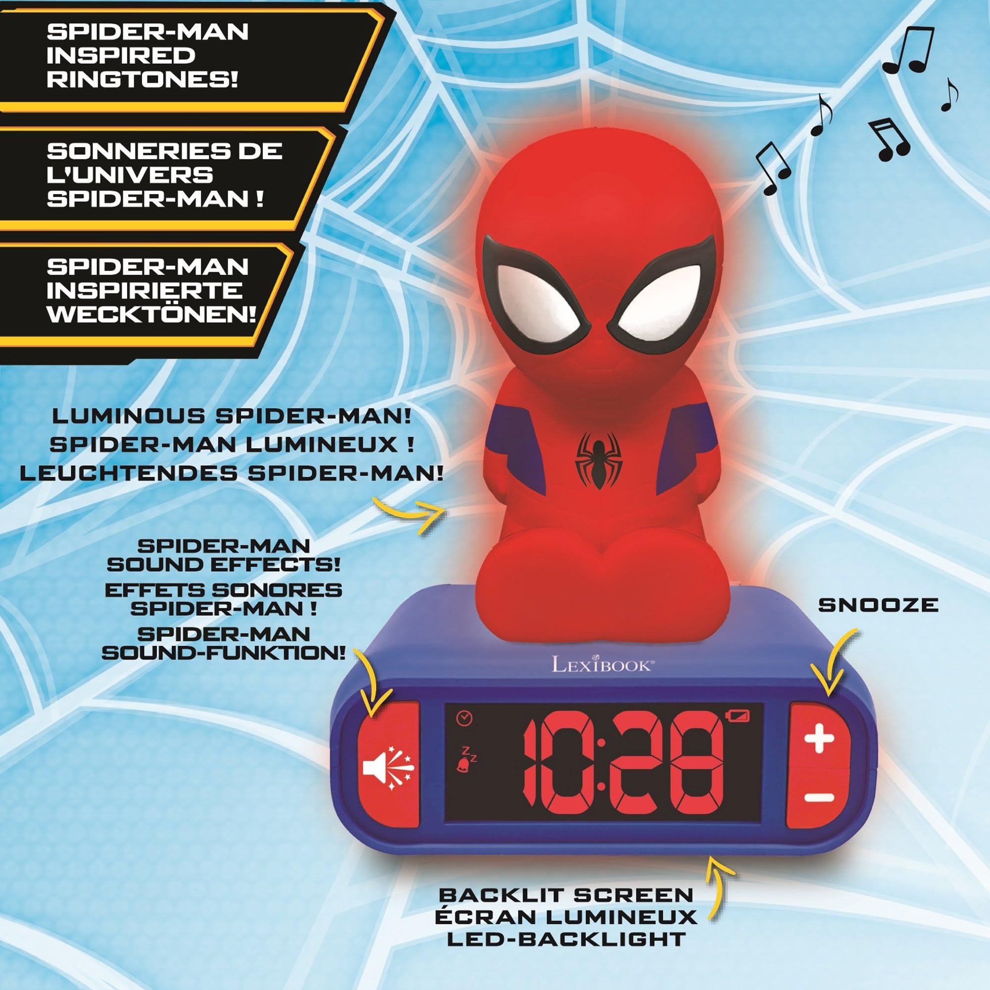 LEXIBOOK, Spider-Man, Nightlight alarm clock, Sounds and Melodies, LCD Backlit screen, Luminous, Snooze, Blue/Red, RL800SPLXB - Image 3