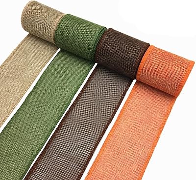Sponsored Ad - OZXCHIXU Burlap Wired Ribbon Rolls, Wrapping Burlap Ribbon Natural Orange Brown Olive Green Jute, for Chris...