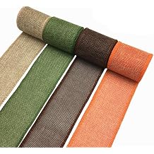 Burlap Ribbon Rolls, Wrapping Burlap Ribbon Natural Orange Brown Olive Green Jute, for Christmas Crafts Decoration Wedding Floral Bows Trims Craft 13.2 Yards 2.4 Inch
