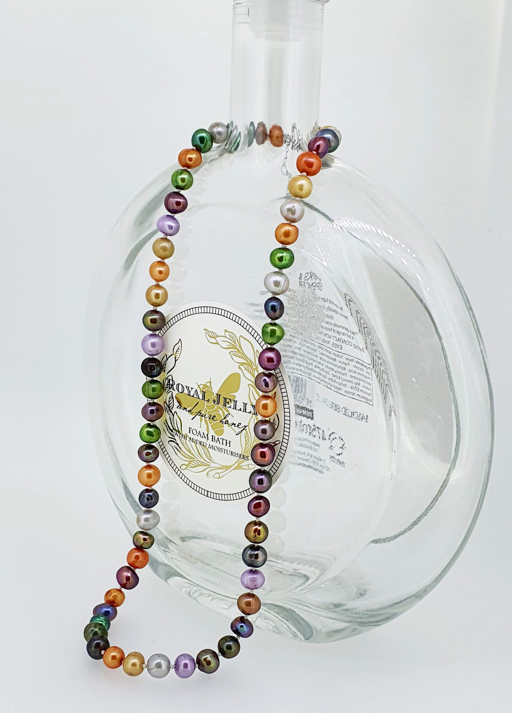 Impresionante collar de perlas de agua dulce multicolor 6 – 7 mm, longitud: 45 cm más 5 cm alargador de cadena - Presentado en una bonita caja de regalo.