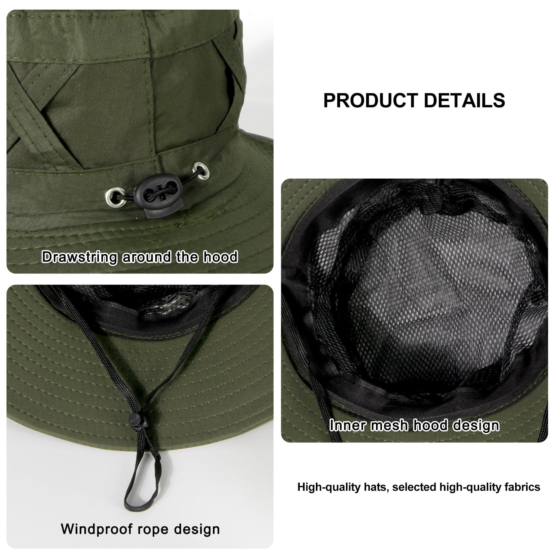 Feng Shui， Outdoor-Eimerhut für Damen – atmungsaktiver Sonnenhut mit breiter Krempe und UV-Schutz, verstellbarem Riemen und Kreuzband-Design
