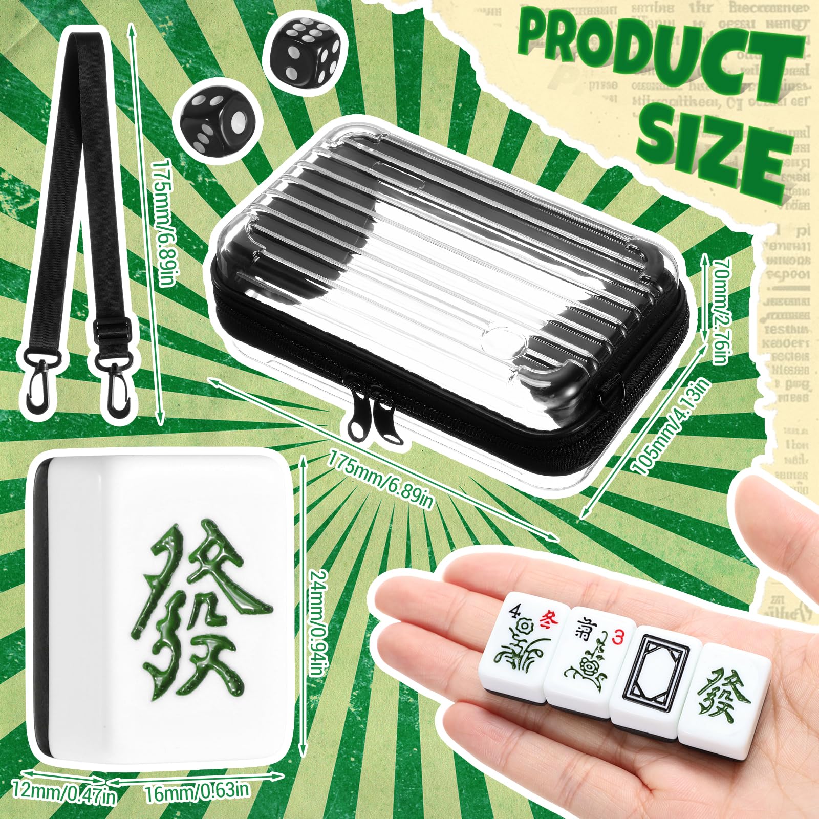 Abbylike Mini Chinesisches Mahjong Set, 144 Fliesen Tragbares Mahjong Komplettset mit Crossbody-Tasche & 2 Würfeln, authentisches Reisespiel für Erwachsene & Familie für Outdoor-Spaß, Reisen