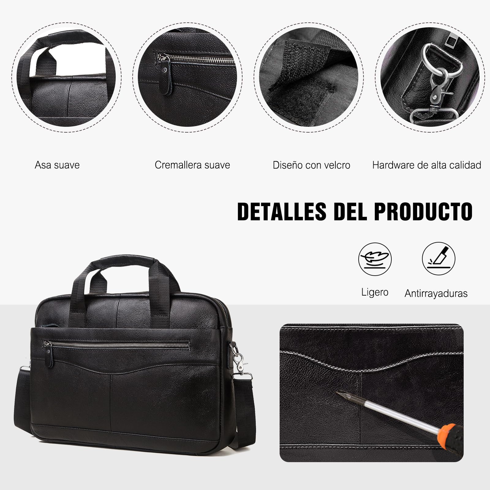 FANDARE Maletín Hombres Portafolios Bolsos Bandolera Cuero Bolso de mano Bolsas mano Cartera Carpeta Mensajera para 15.6 Pulgada Laptop Bolsa Mensajero Business para Viaje Negocio Messenger Bag