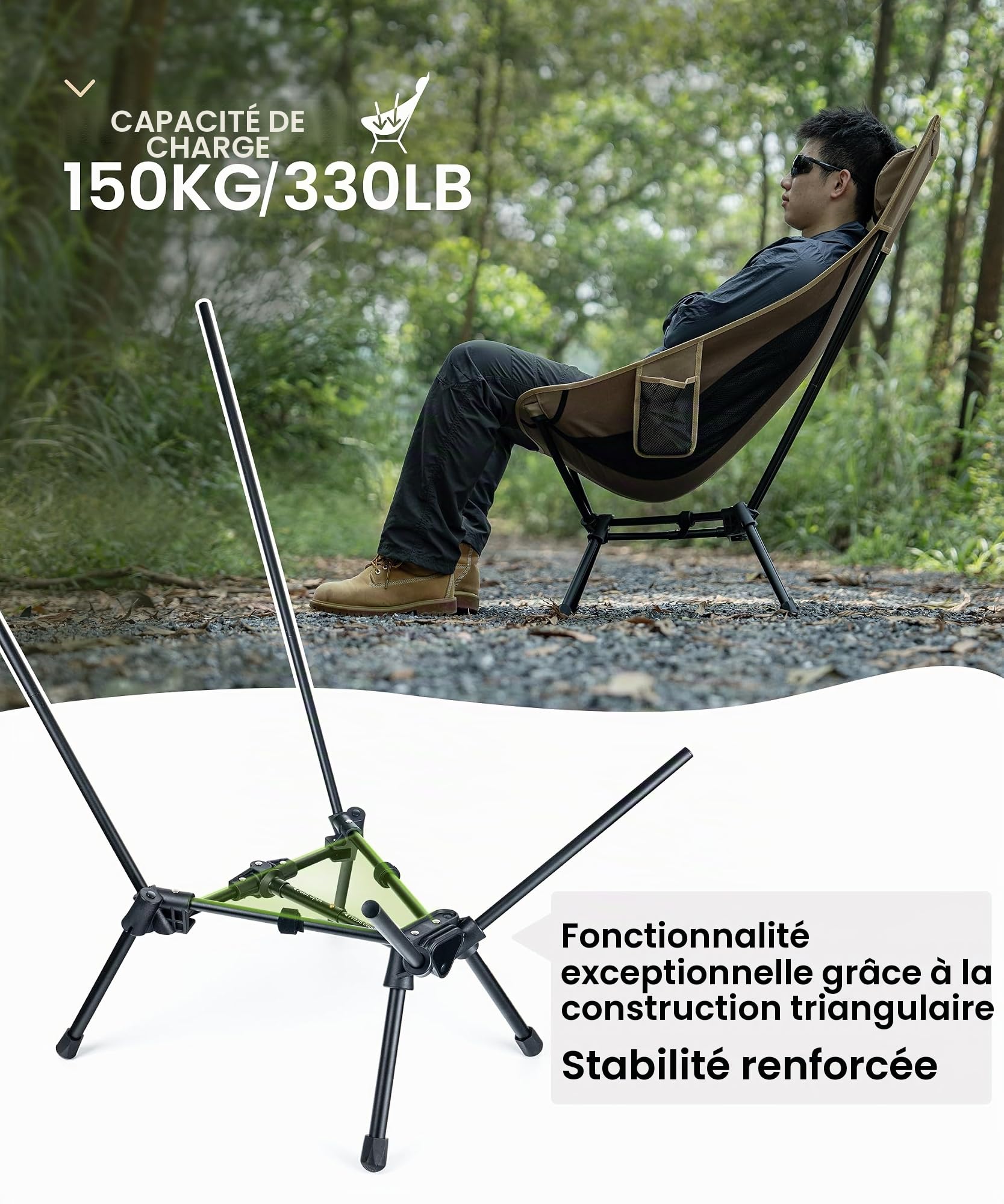 OneTigris Chaise de camping Tigerblade à dossier haut, capacité de charge 170 kg, cadre en aluminium, pliable, portable, taille adulte, pour l'extérieur