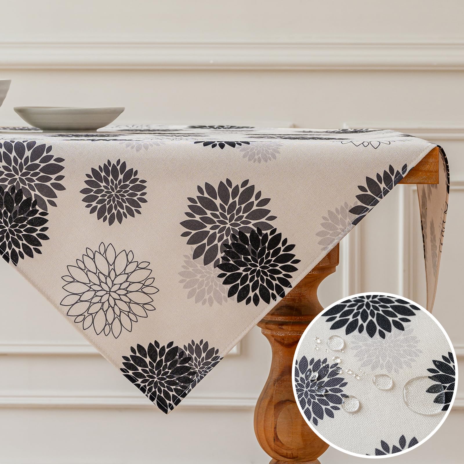 Vorysum Nappe Moderne Dahlia Noir Imperméable Nappe Carré Décoration Chemin De Table Mariage Table Anniversaire Mousseline Cuisine Déco Pour Table Basse Fêtes 85x85 Cm
