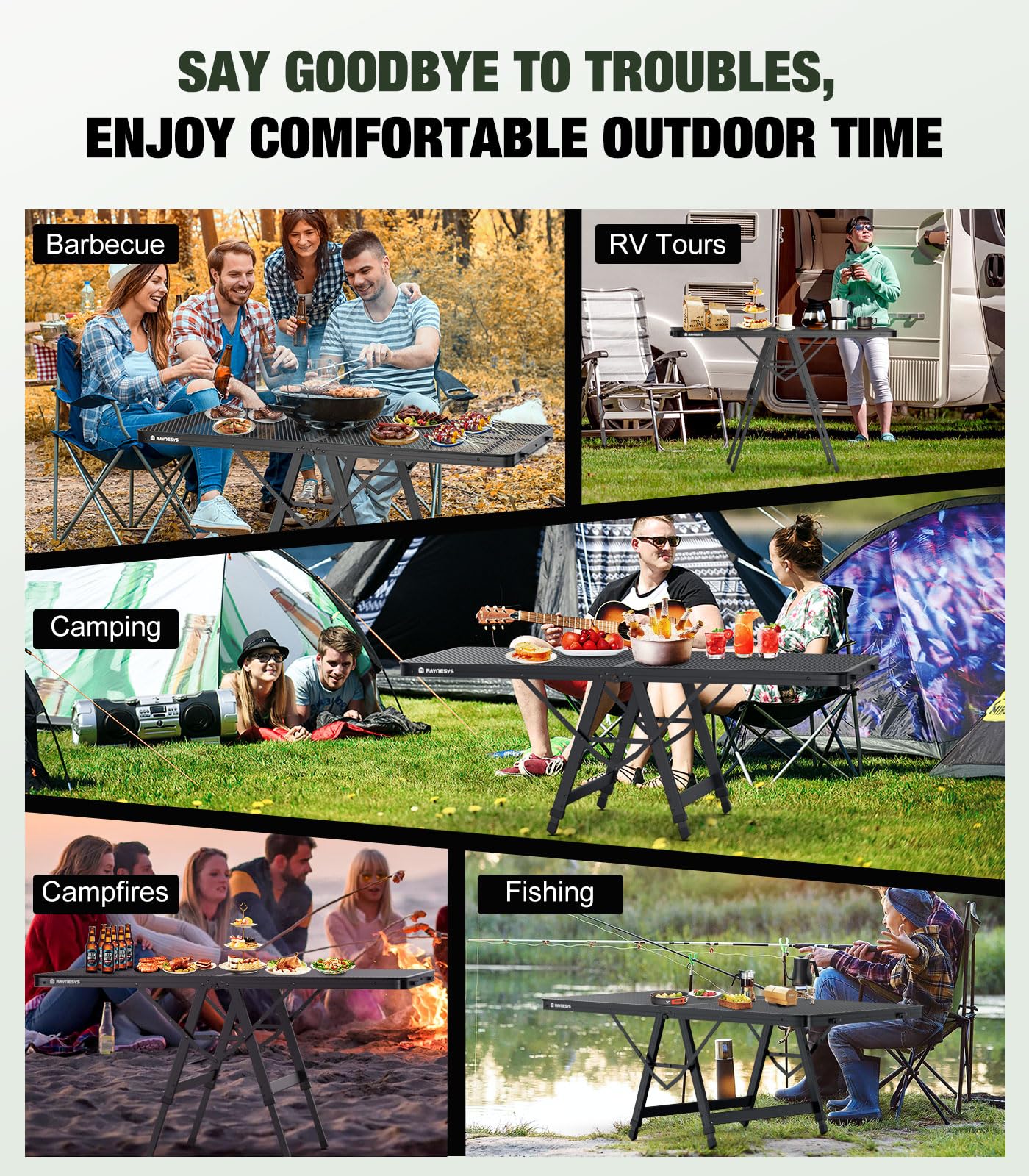 Raynesys Klappbarer Grilltisch mit Mesh-Tischplatte, Höhenverstellbarer Faltbarer Campingtisch aus Metall, Tragbarer Grillwagen für Outdoor, Camping, BBQ, Picknick, Strand, Wohnmobil, 47,24" x 23,62"