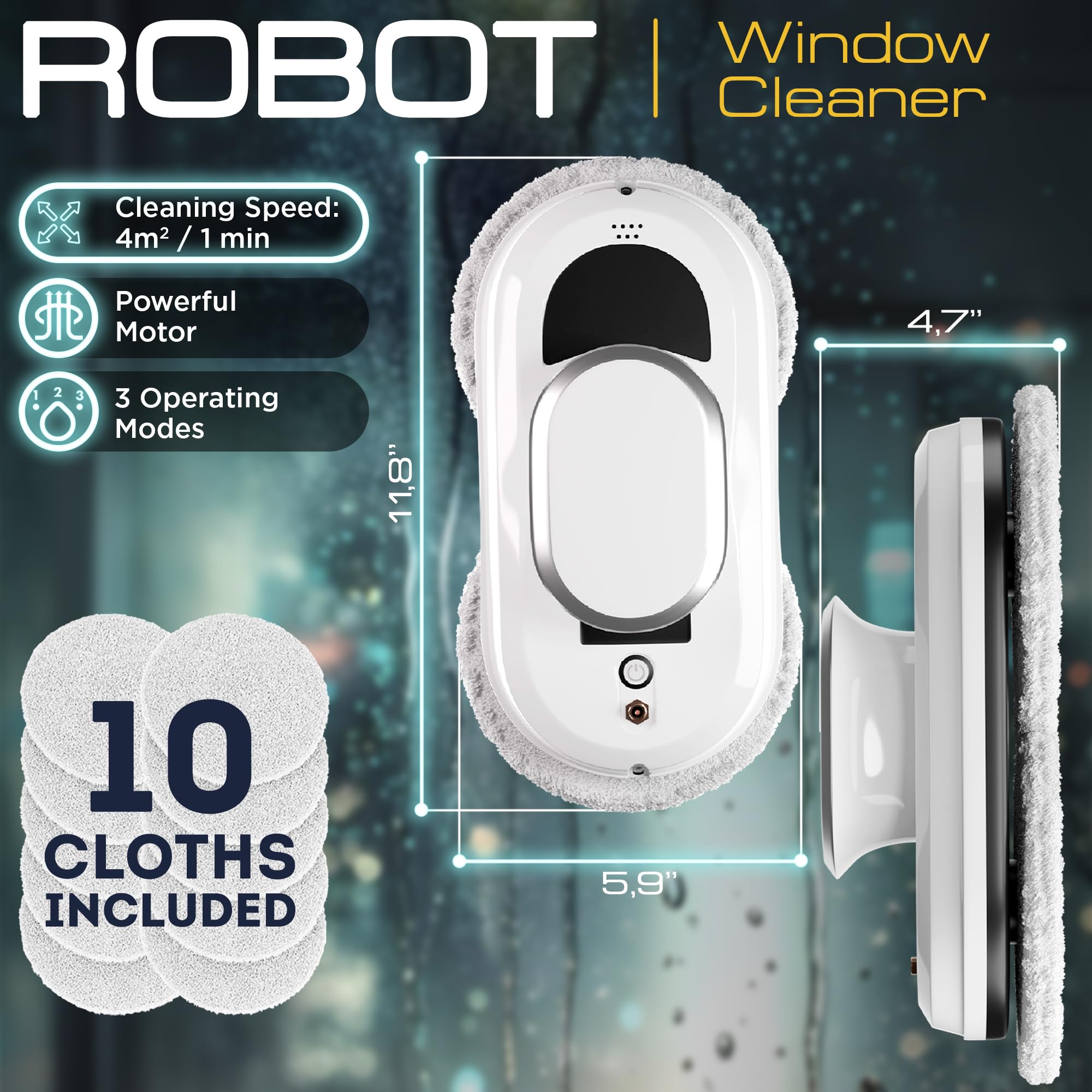 APQ W100 - Robot pulitore automatico per finestre, robot per la pulizia dei vetri, robot da 40 ml, aspirapolvere per finestre, robot pulitore per finestre da 64 dB