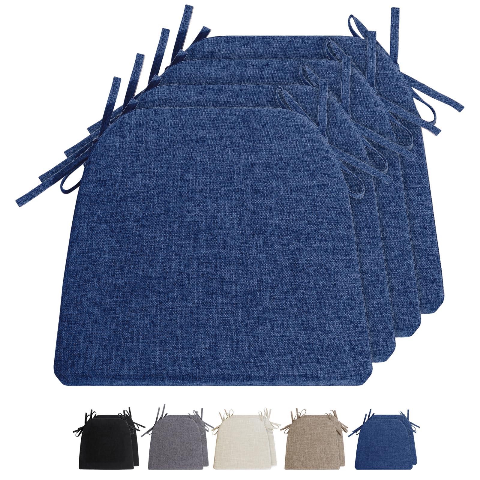 Coussin de chaise avec rubans de fixation RUIXUAN 42x41 cm épaisseur 4 cm bleu foncé 4p