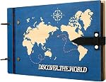 ZEEYUAN Wooden World Map Photo Album Scrapbooking 60 Pages Photo Book Scrapbooking Kit for Family Album, Wedding, Travel, Birthday
