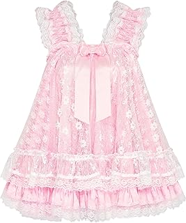 Lingerie Satin Sissy Babydoll Ruffles Frilly Lace Nightie Negligee Cosplay Nightwear Dress - Buy now