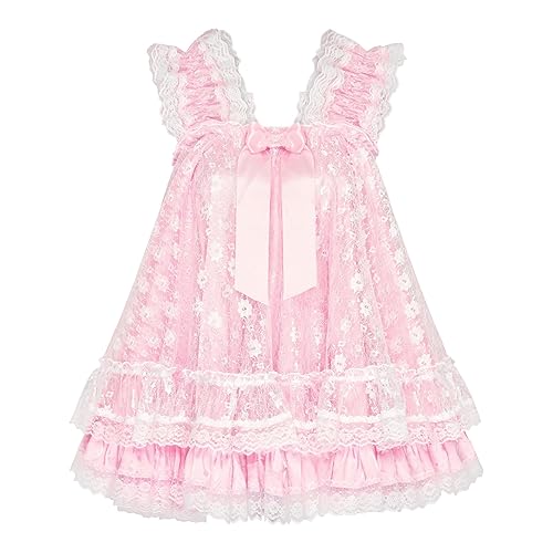 Lingerie Satin Sissy Babydoll Ruffles Frilly Lace Nightie Negligee Cosplay