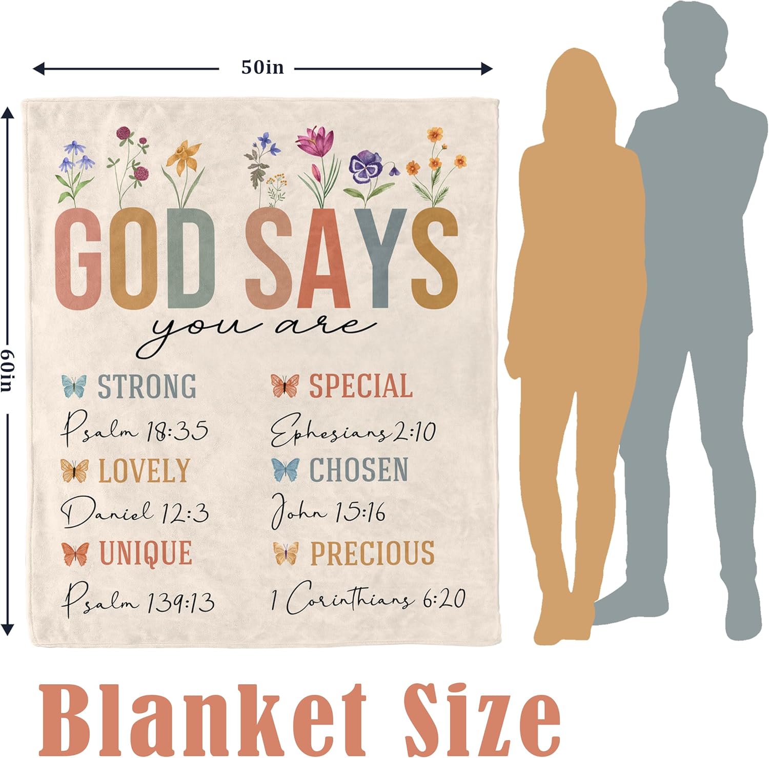 Christian Gifts for Women, Inspirational Floral Blanket, Religious Birthday Gifts, Spiritual Gifts for Sisters, Friends, Baptism & Confirmation Gifts, Bible Verse Throw Blankets 50"x 60" - Image 6
