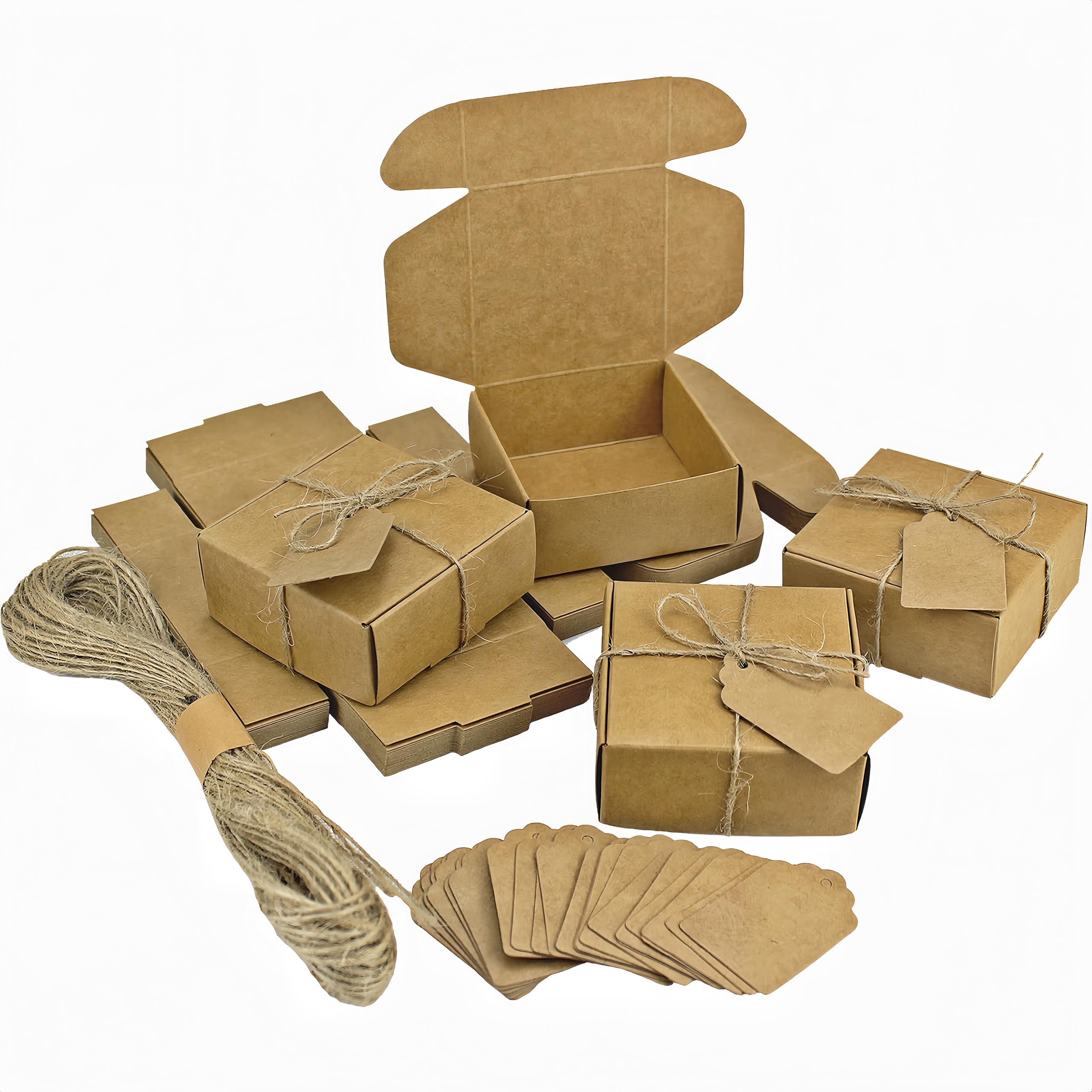 YankMooM 24 Pack Brown Kraft Gift Boxes, 7 x 7 x 3cm Square Brown Kraft Paper Gift Boxes with Lids for Handmade Soap Candy Earring Small Jewelry Crafting