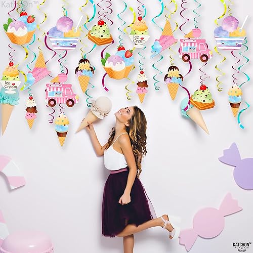 Miniatura 8 de Katchon, 30 decoraciones de fiesta de remolinos colgantes de helados, sin bricolaje, decoración colgante de helado, decoraciones de fiesta de