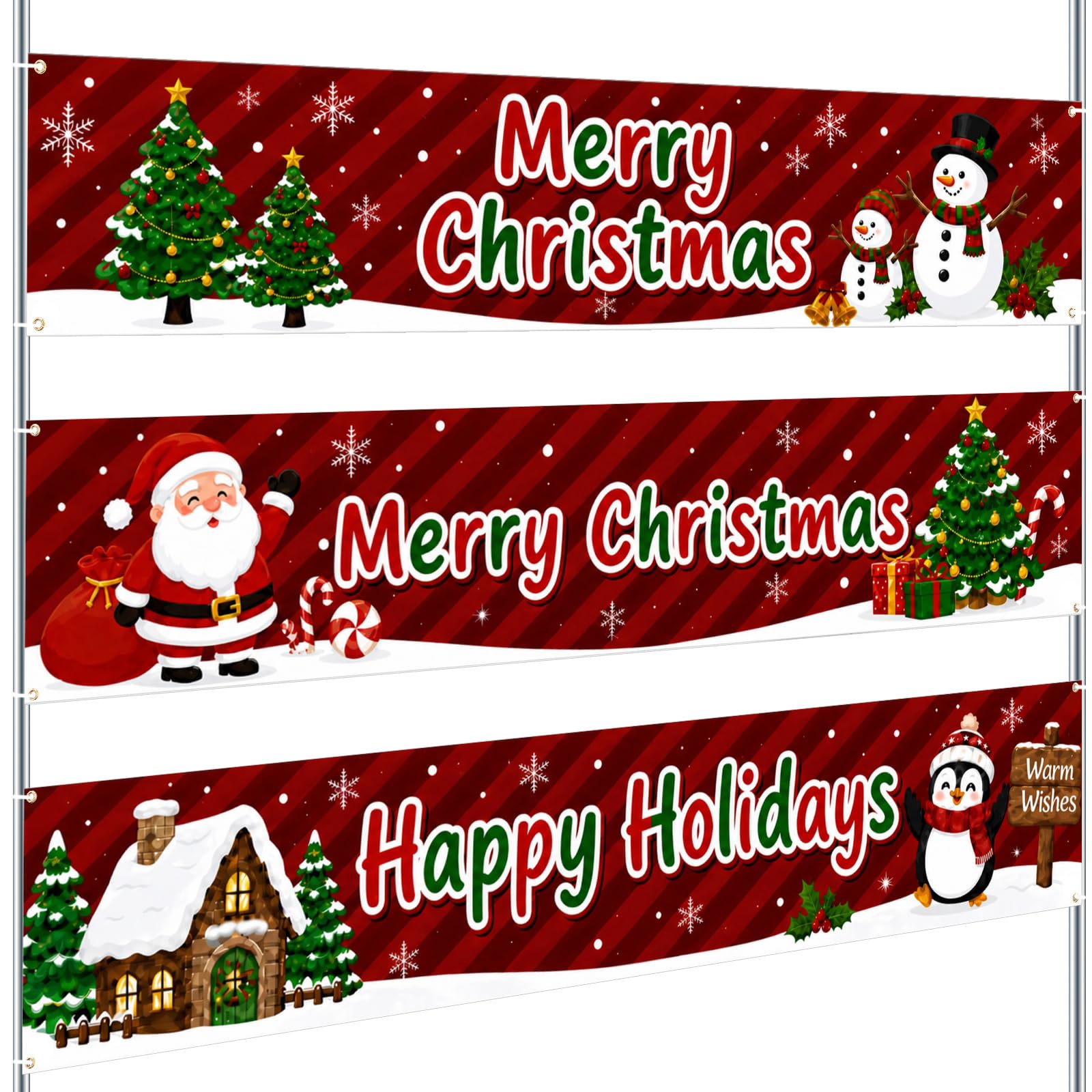 Remagr 3 Pcs Merry Christmas Banner Party Decorations