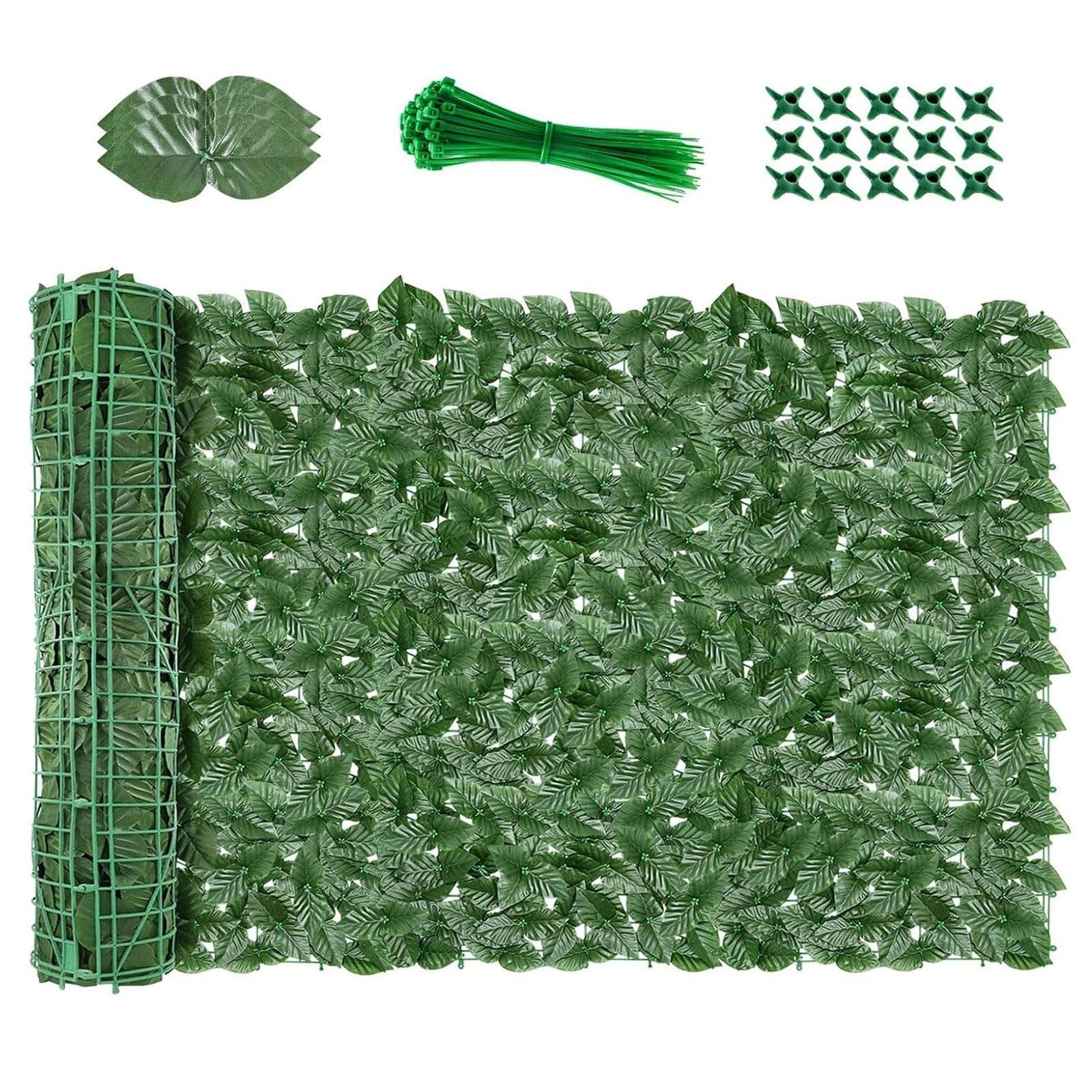 Rollo de seto artificial de 1,5 x 5 m con hojas sintéticas, perfecto para decoración de jardín y protección de privacidad, diseño de enrejado