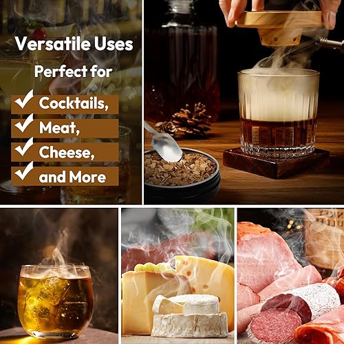 Miniatura 6 de Paquete variado de chips de madera para ahumar cócteles, 8 sabores únicos para ahumar whisky bourbon, manzana, nogal, cereza, pera, roble, nuez,