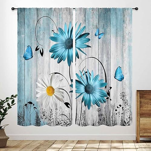 Miniatura 8 de Cortinas rústicas de cocina con margaritas, flores amarillas, margaritas, madera, naturaleza, granja, retro, sala de estar, dormitorio, cortinas