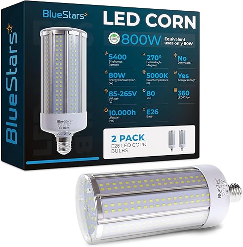 Miniatura 10 de BlueStars Bombillas LED superbrillantes de maíz de 100 W (equivalente a 1000 W) E26E27, base media, 7600 lúmenes, 5000 K, blanco frío para