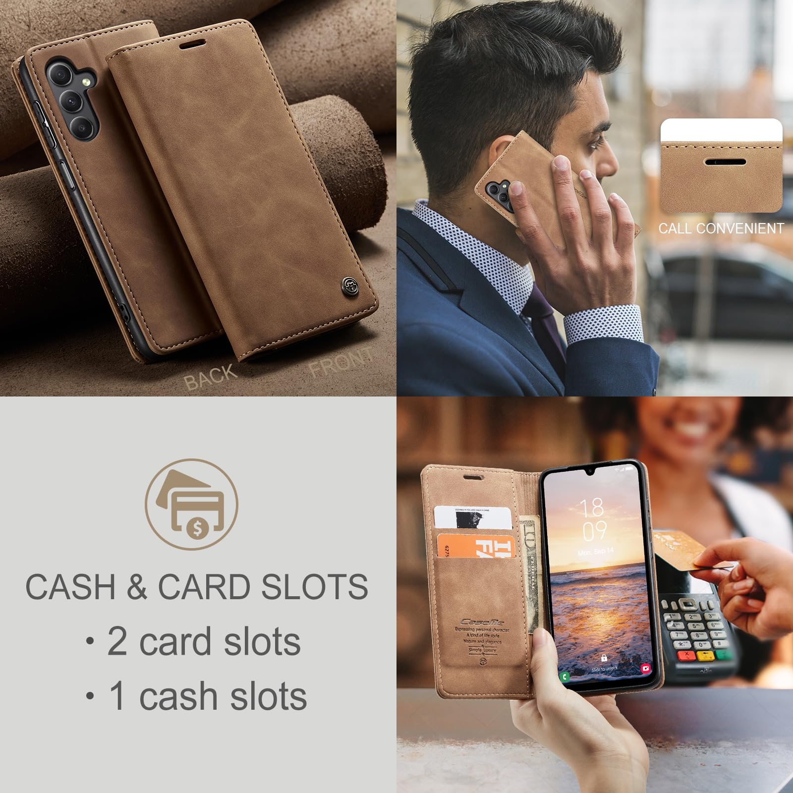 Monweicz Cover Compatibile con Samsung Galaxy A36, Custodia Portafoglio con Slot per Scheda, Protezione Completa Premium in Pelle PU, Flip Libro Magnetica Samsung Galaxy A36, Marrone