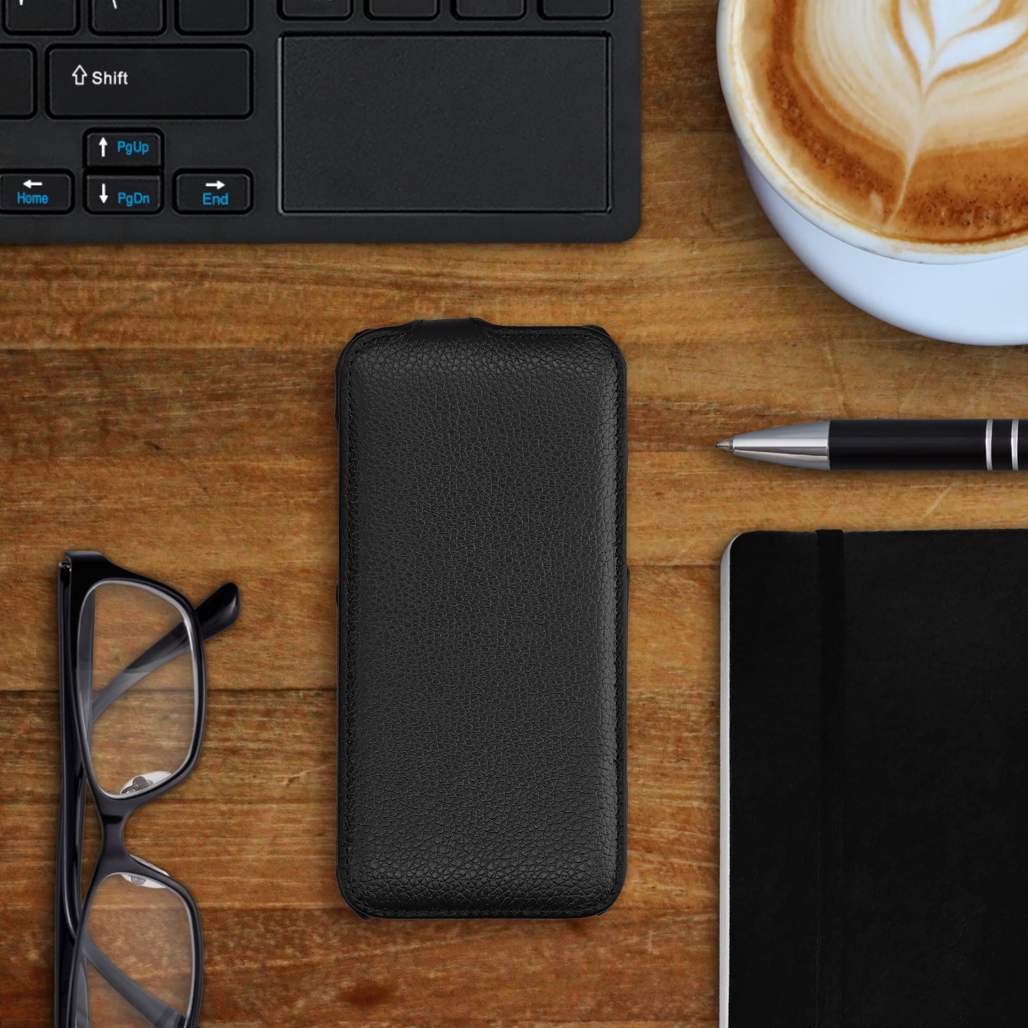 kalibri Custodia a Flip Ultra Slim Custodia compatibile con Apple iPhone 13 mini - Pelle Custodia protettiva Case in nero