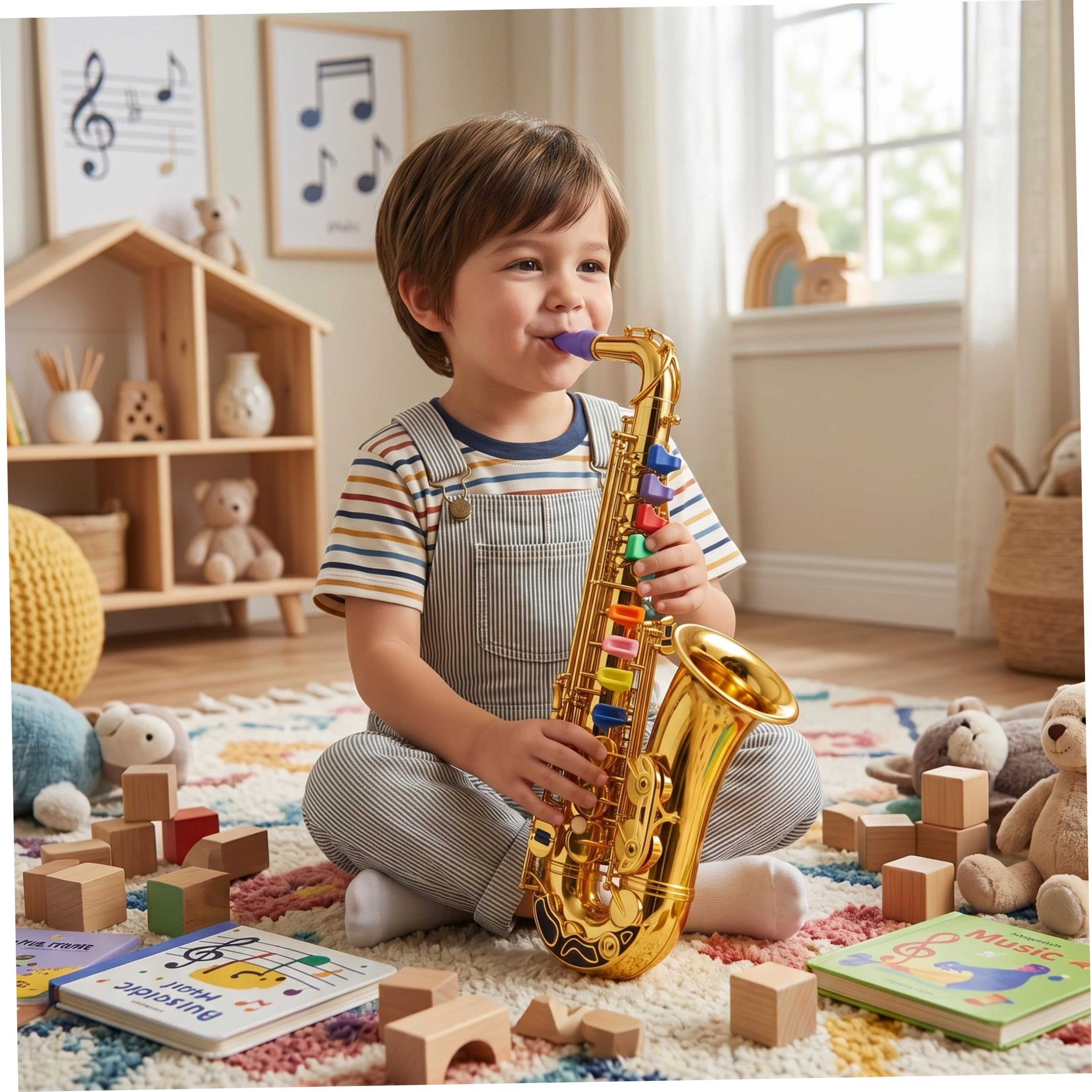 Spielzeugsaxophon, Musikinstrumente für Kinder mit farbcodierten Tasten, Saxophon für Kinder, Lernspielzeug für Jungen und Mädchen, Geburtstag, Partyspiel, Gold