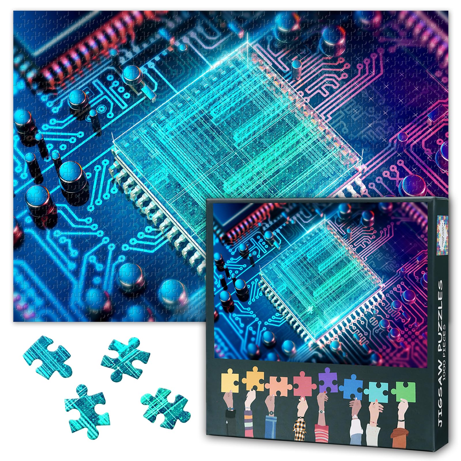 Challenging 1000 Piece Jigsaw Puzzle for Adults Featuring Computer Chip Electronic PC CPU Concept Technology Art 27.5 x 19.7 Inches