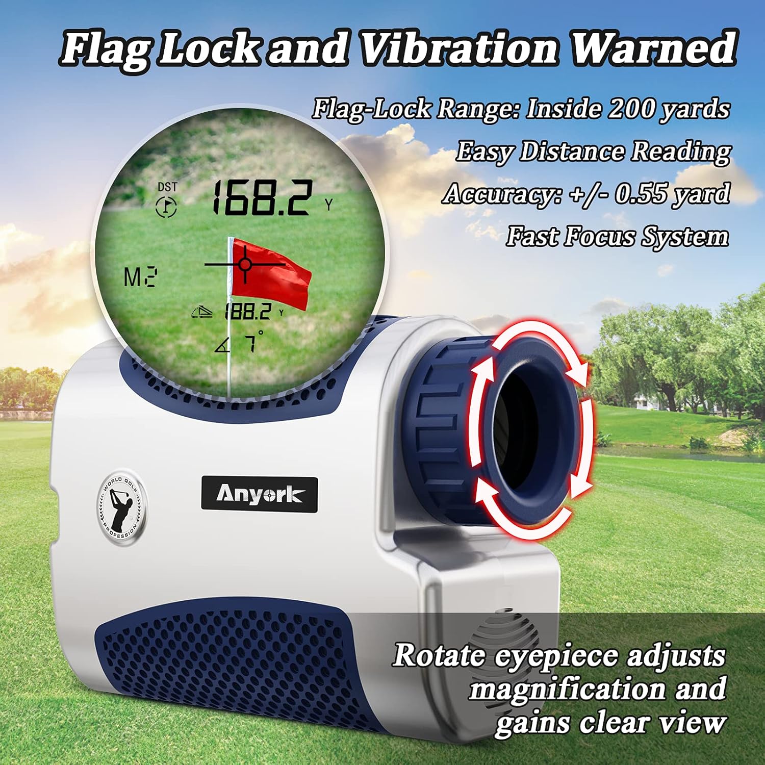 Anyork Golf Rangefinder 1500yards, 6X Laser Range Finder with Slope On/Off,Flag-Lock Tech with Vibration, Continuous Scan Support-with Battery: Camera & Photo