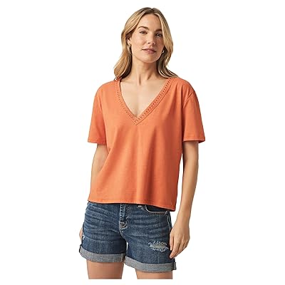 Splendid Kacey Crochet V Neck T Shirts Women
