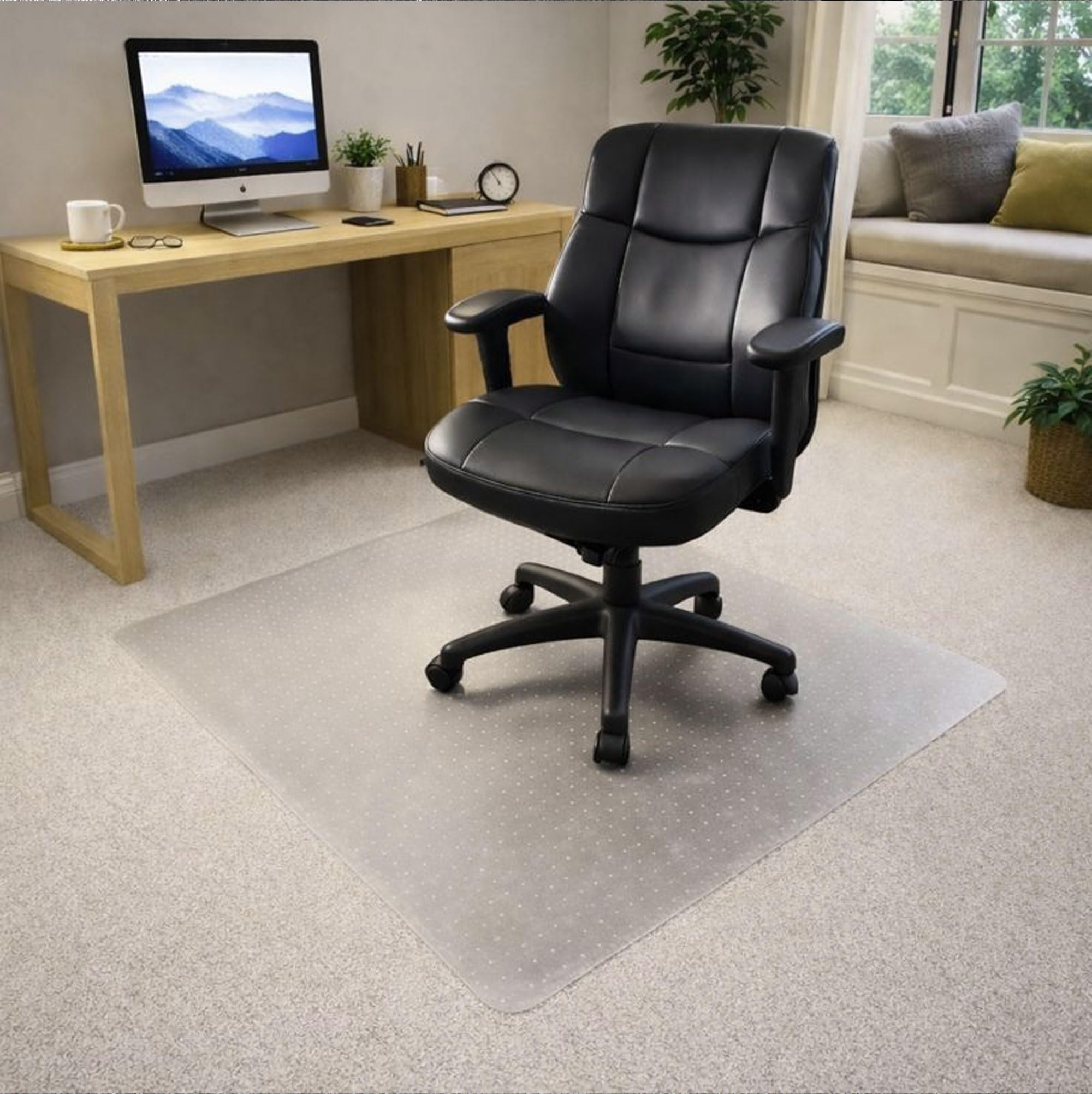 Marvelux Vinyl Bodenschutzmatte für niederflorige Teppichböden und Teppichfliesen schreibtischstuhl Matte 90x120cm rechteckig Bürostuhlmatte, transparenter Teppichschutz für Bürostuhl PVC